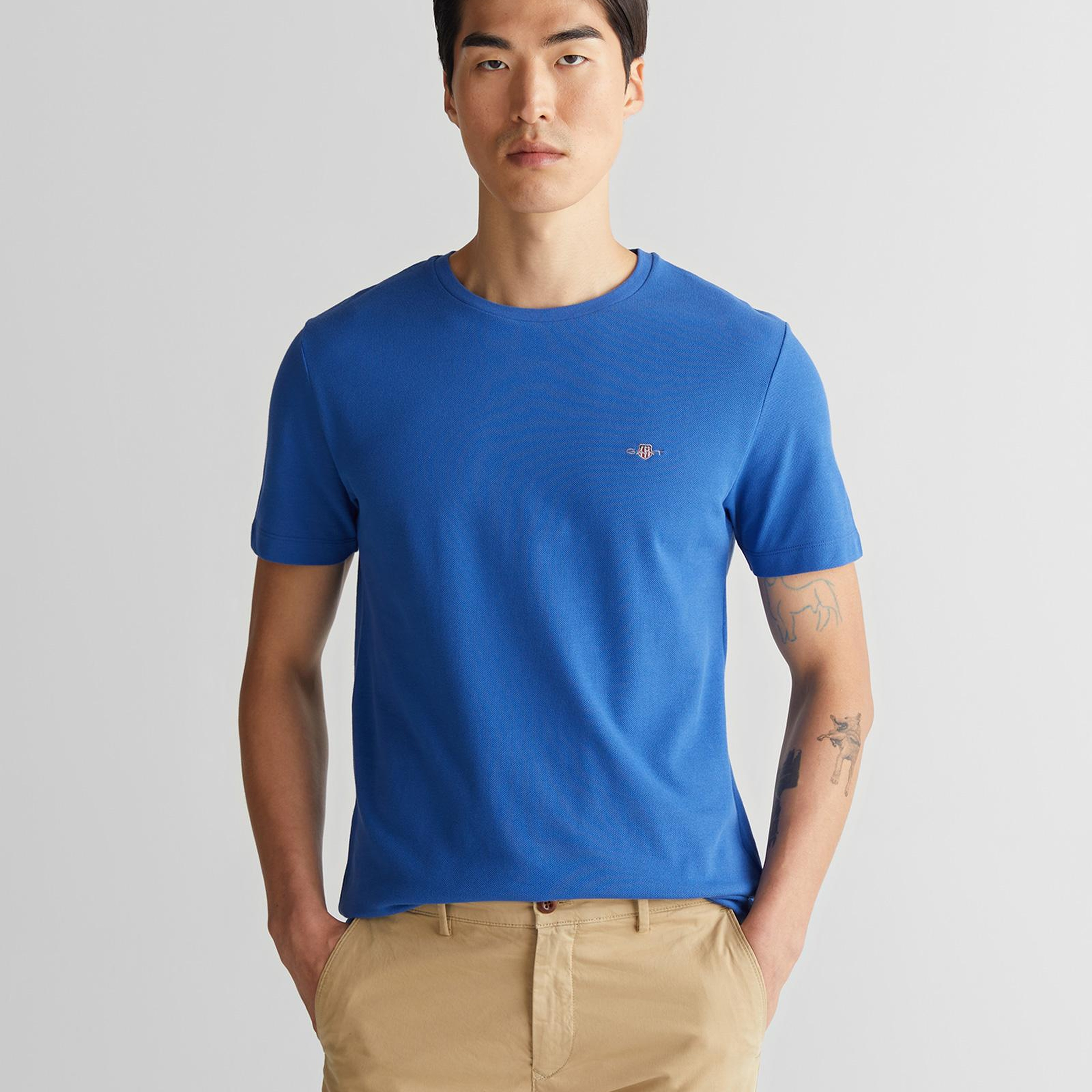 GANT Erkek Lacivert Slim Fit Bisiklet Yaka T-Shirt