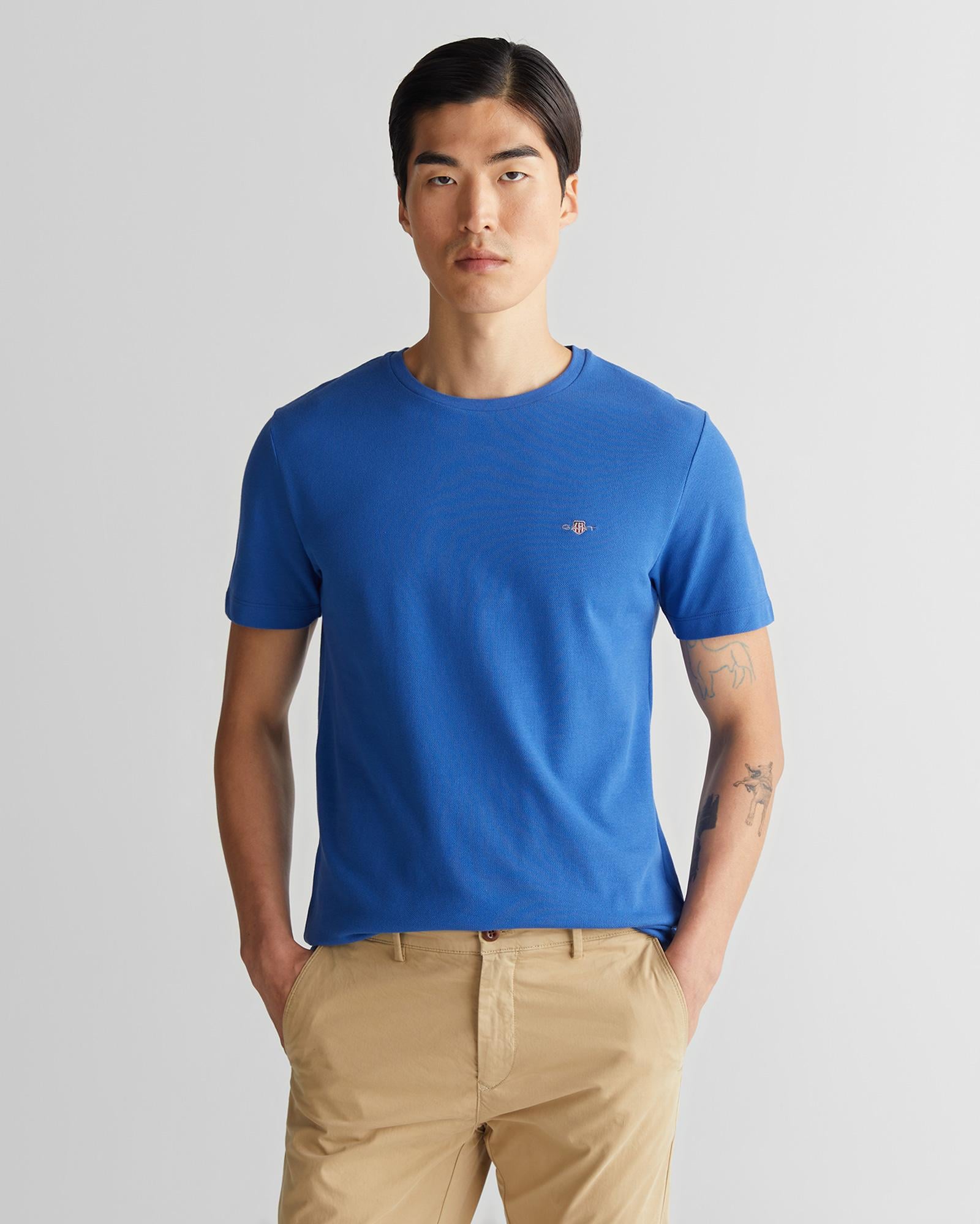 GANT Erkek Lacivert Slim Fit Bisiklet Yaka T-Shirt