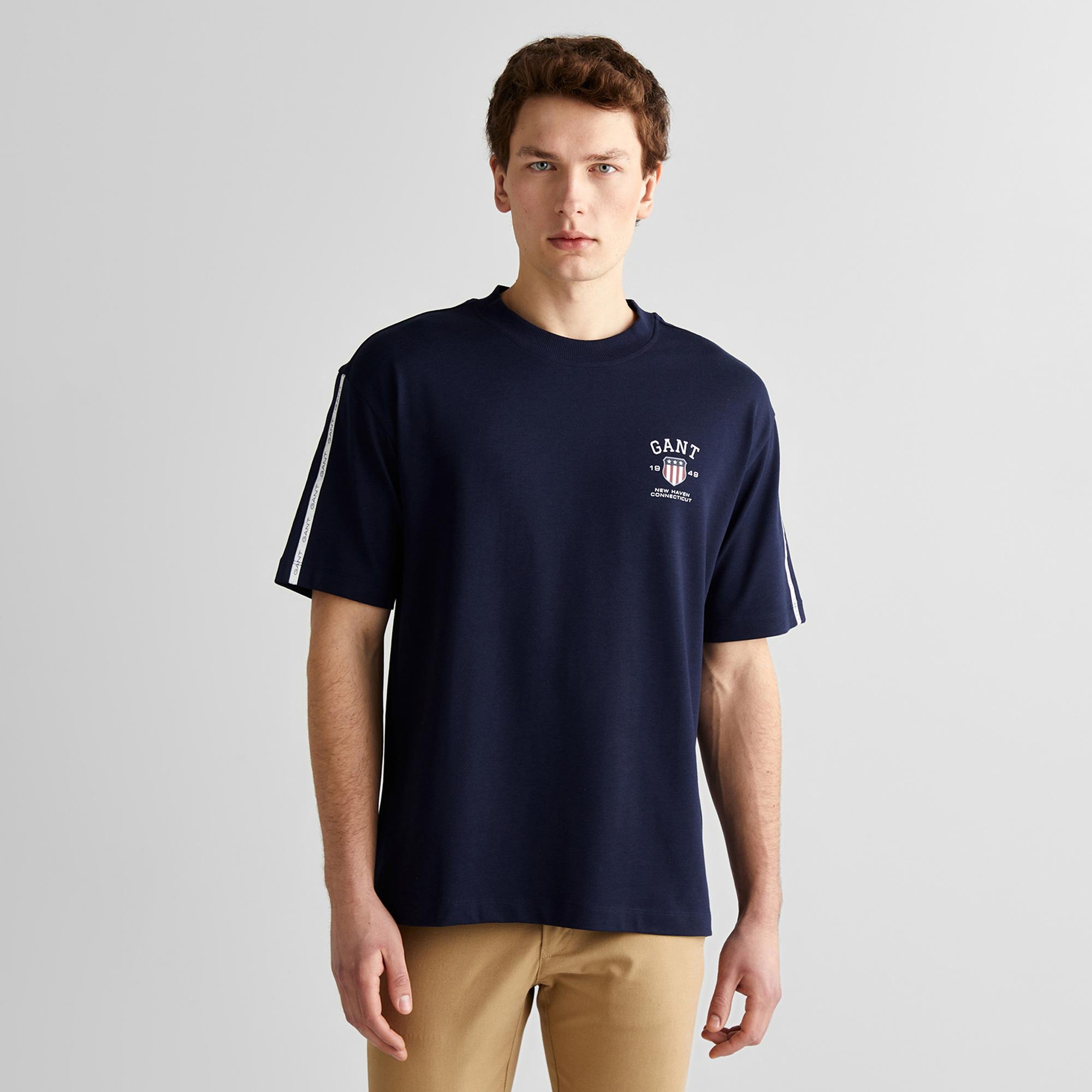 Gant Erkek Lacivert Relaxed Fit Bisiklet Yaka Logolu T-Shirt