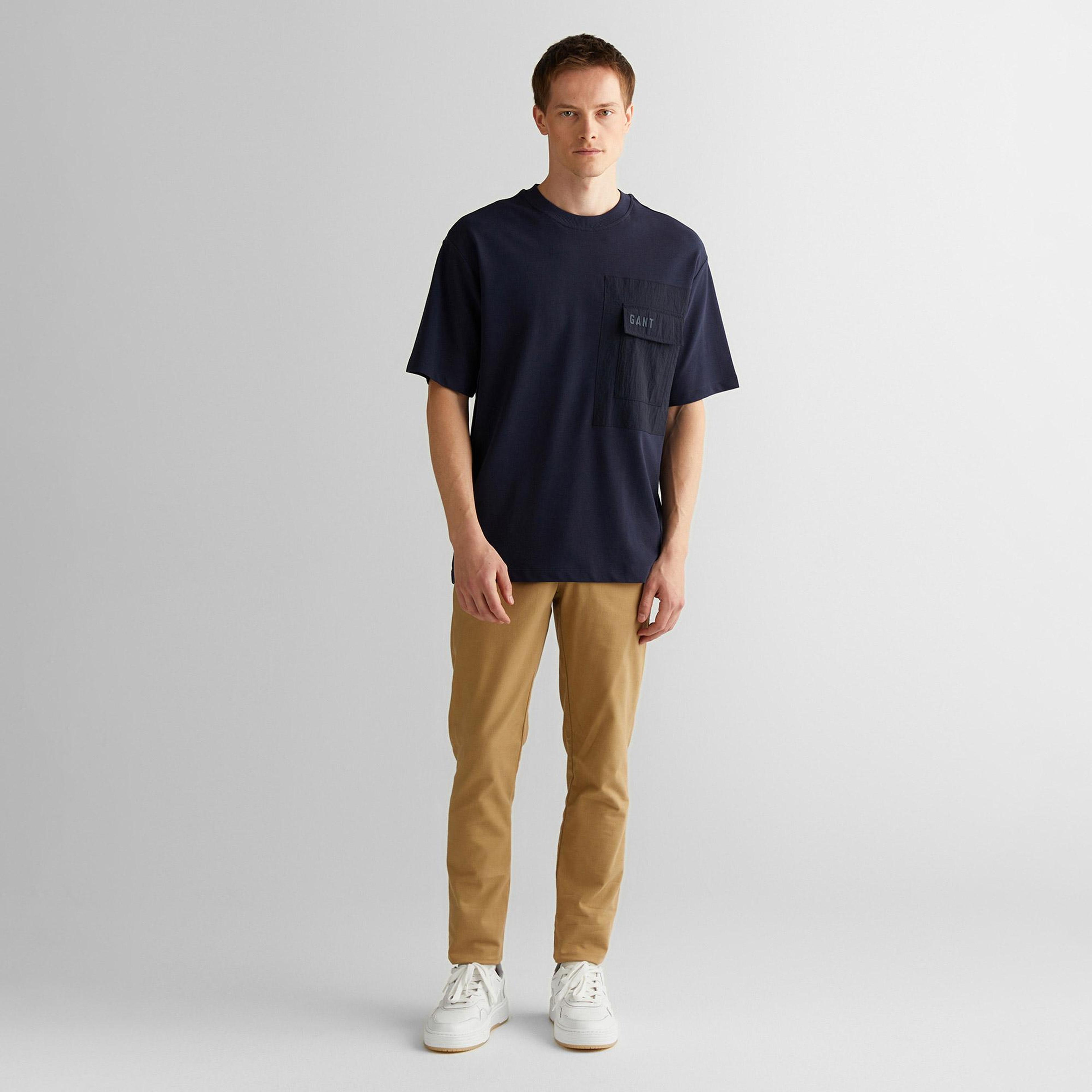 GANT Erkek Lacivert Relaxed Fit Bisiklet Yaka Logolu T-Shirt