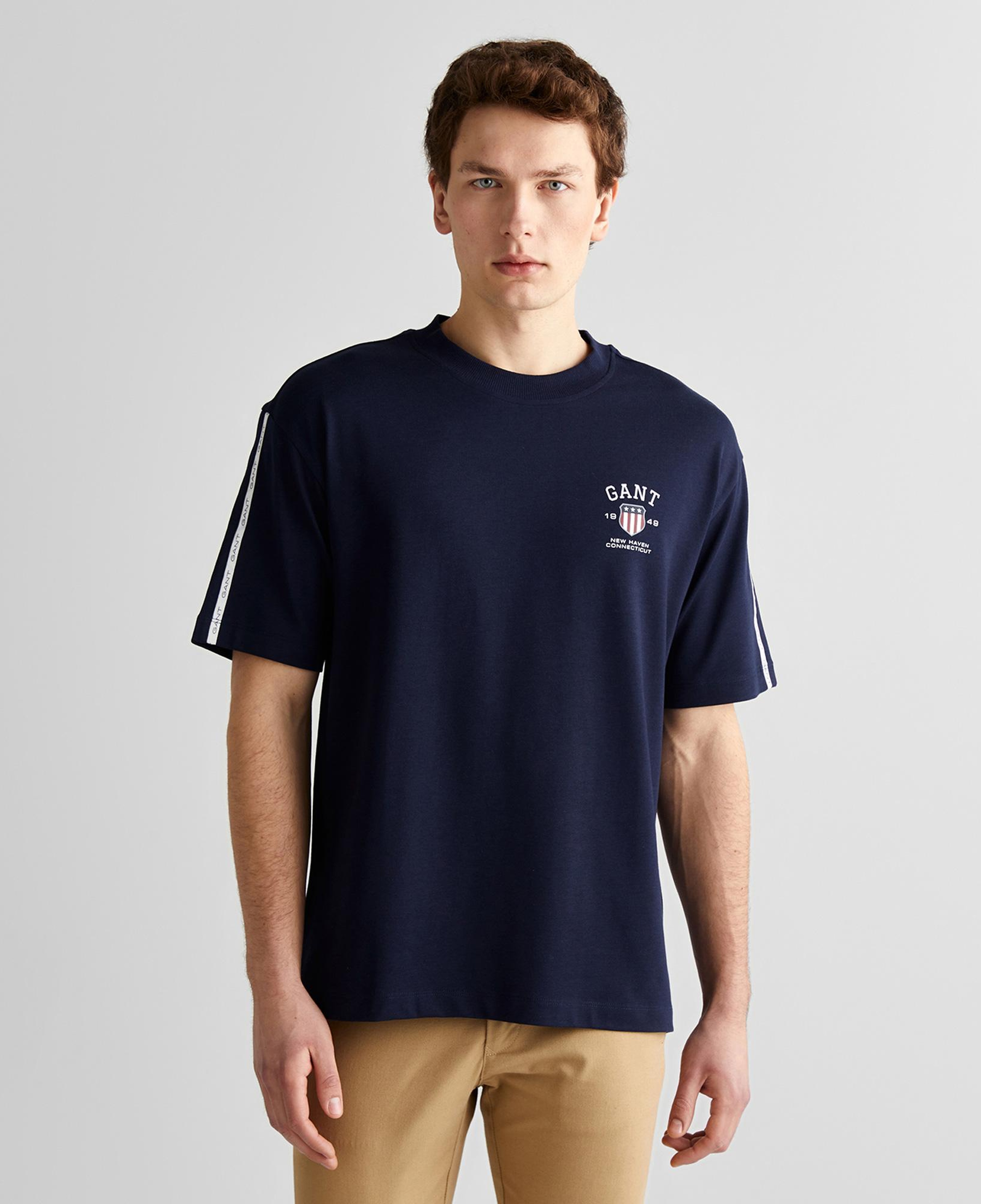 GANT Erkek Lacivert Relaxed Fit Bisiklet Yaka Logolu T-Shirt