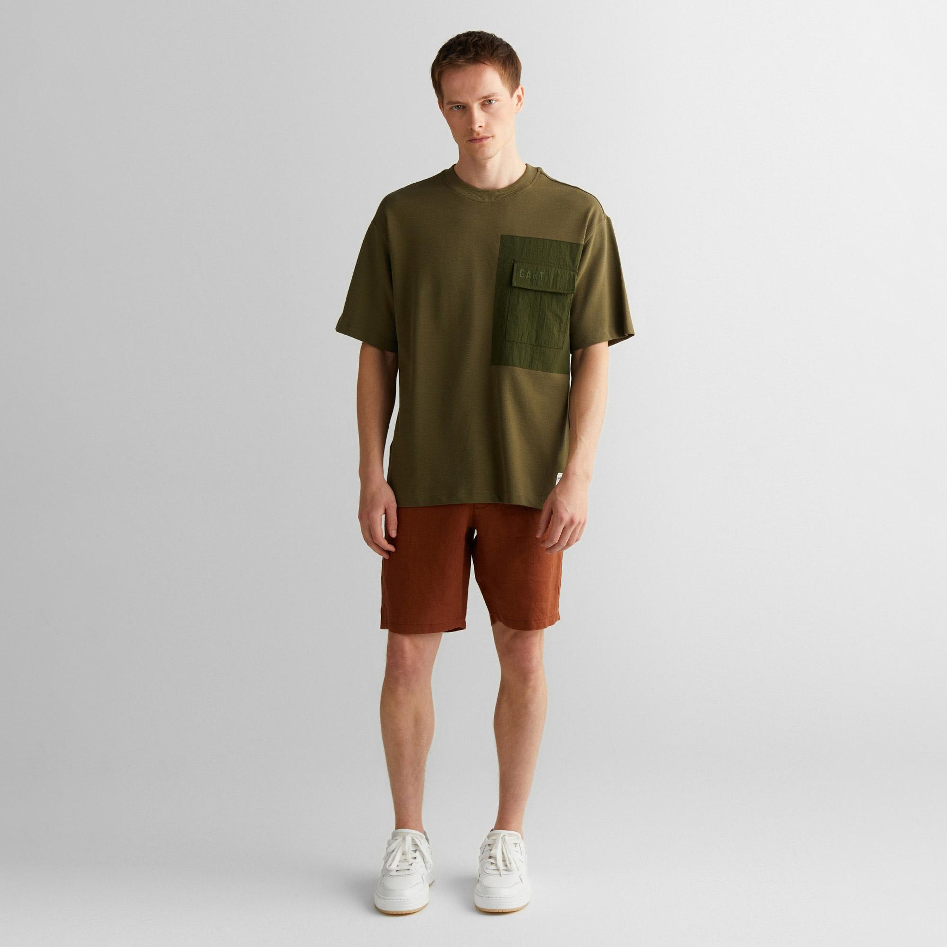 GANT Erkek Yeşil Relaxed Fit Bisiklet Yaka Logolu T-Shirt