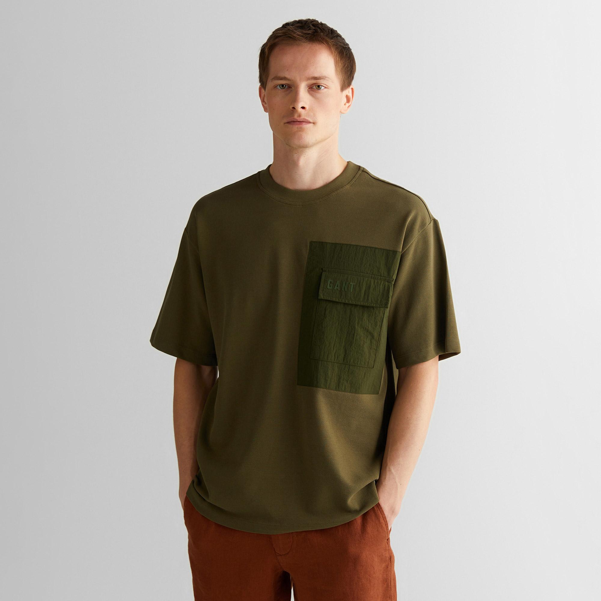 GANT Erkek Yeşil Relaxed Fit Bisiklet Yaka Logolu T-Shirt