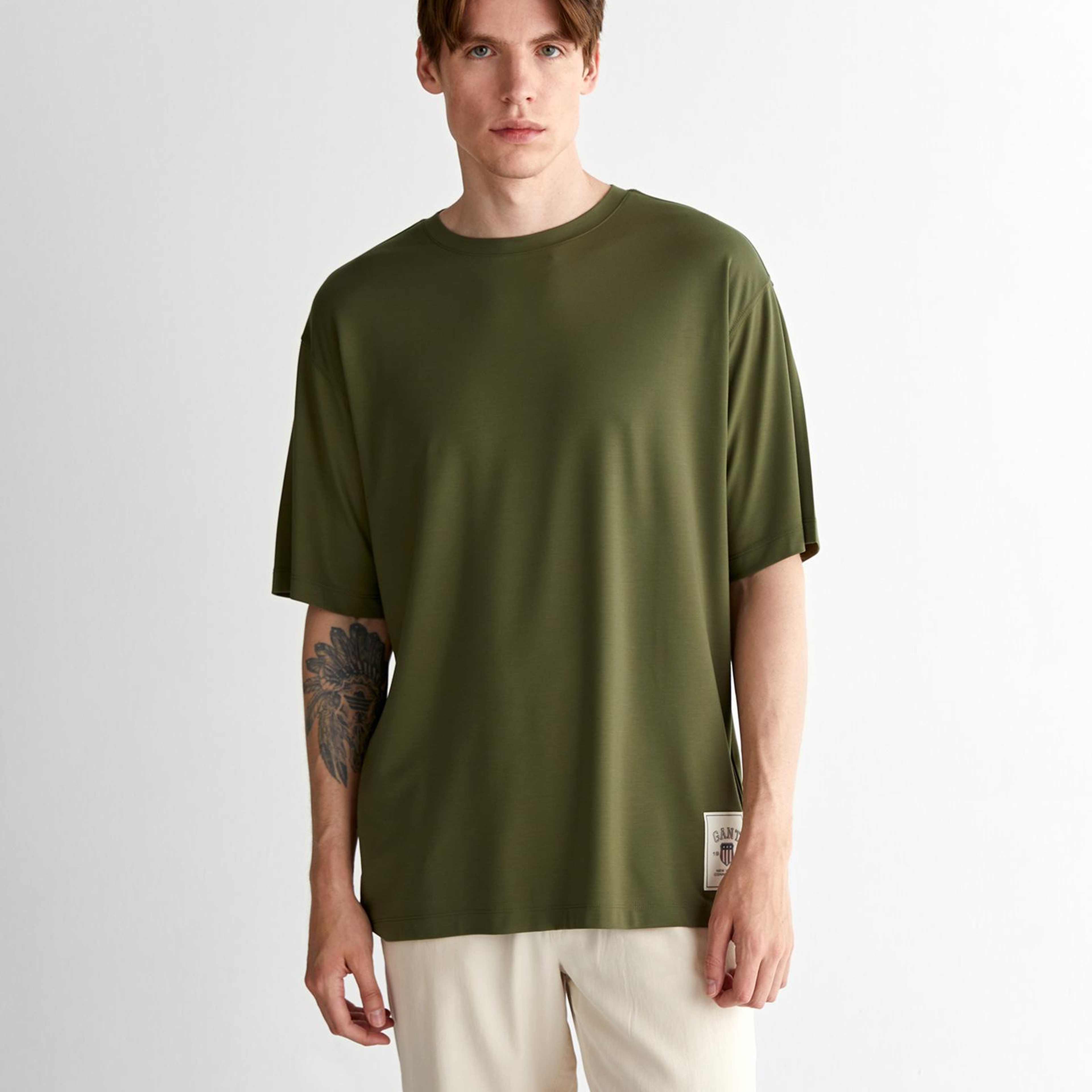 GANT Erkek Yeşil Relaxed Fit Bisiklet Yaka Logolu T-Shirt