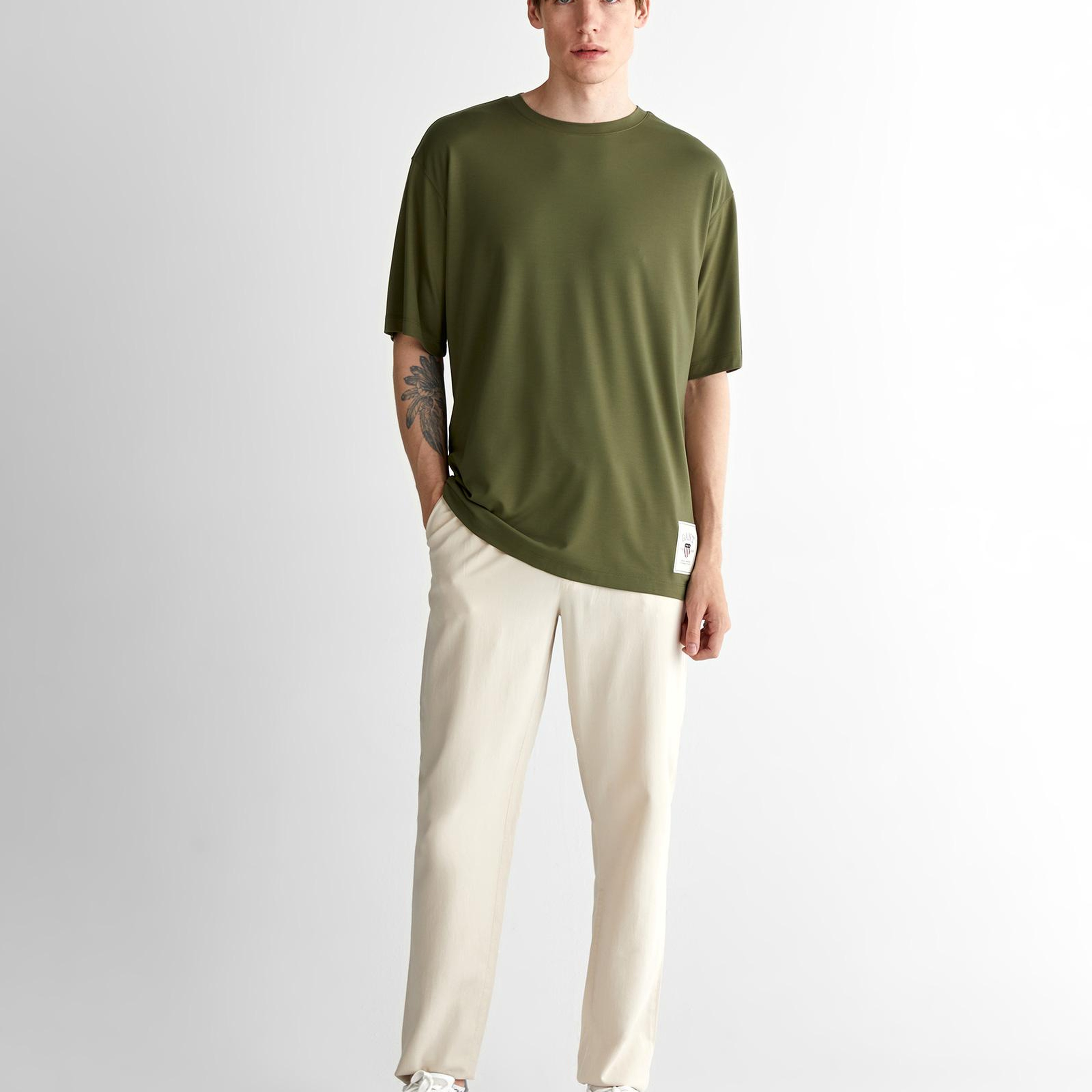 GANT Erkek Yeşil Relaxed Fit Bisiklet Yaka Logolu T-Shirt