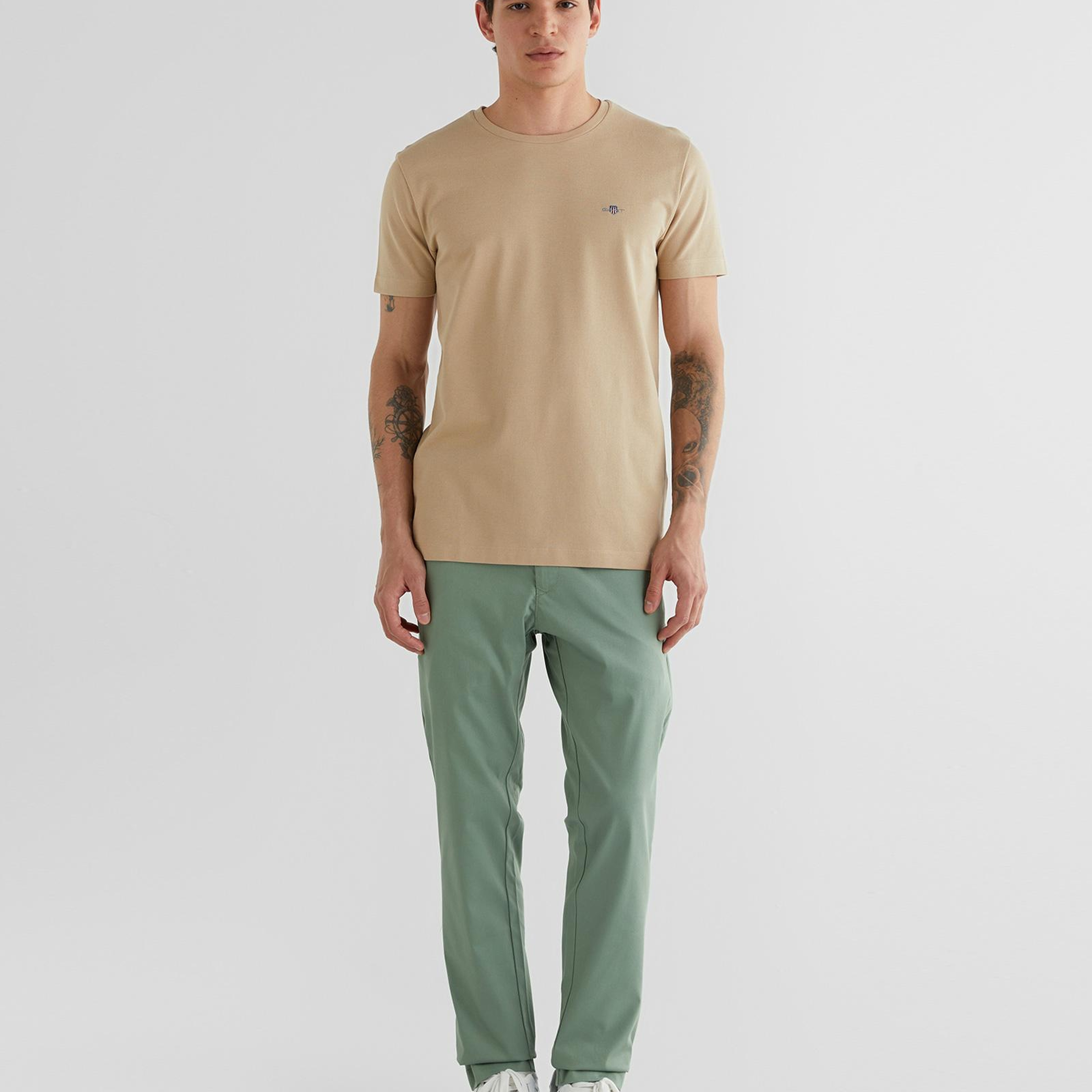 GANT Erkek Bej Slim Fit Bisiklet Yaka T-Shirt