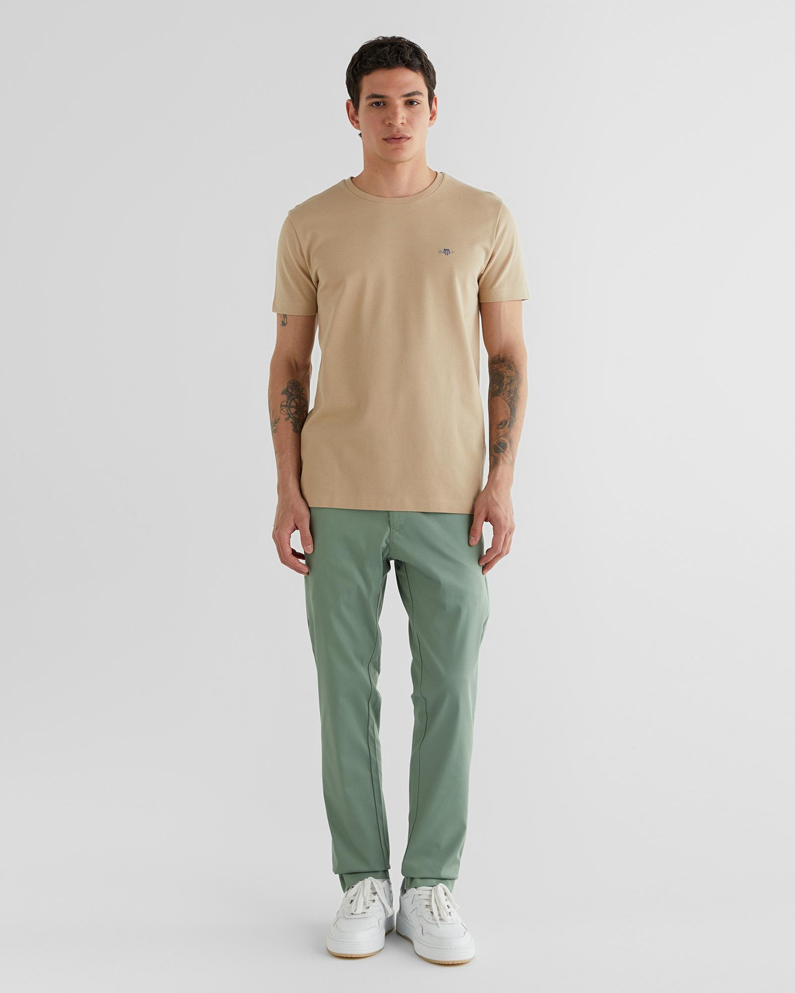 GANT Erkek Bej Slim Fit Bisiklet Yaka T-Shirt