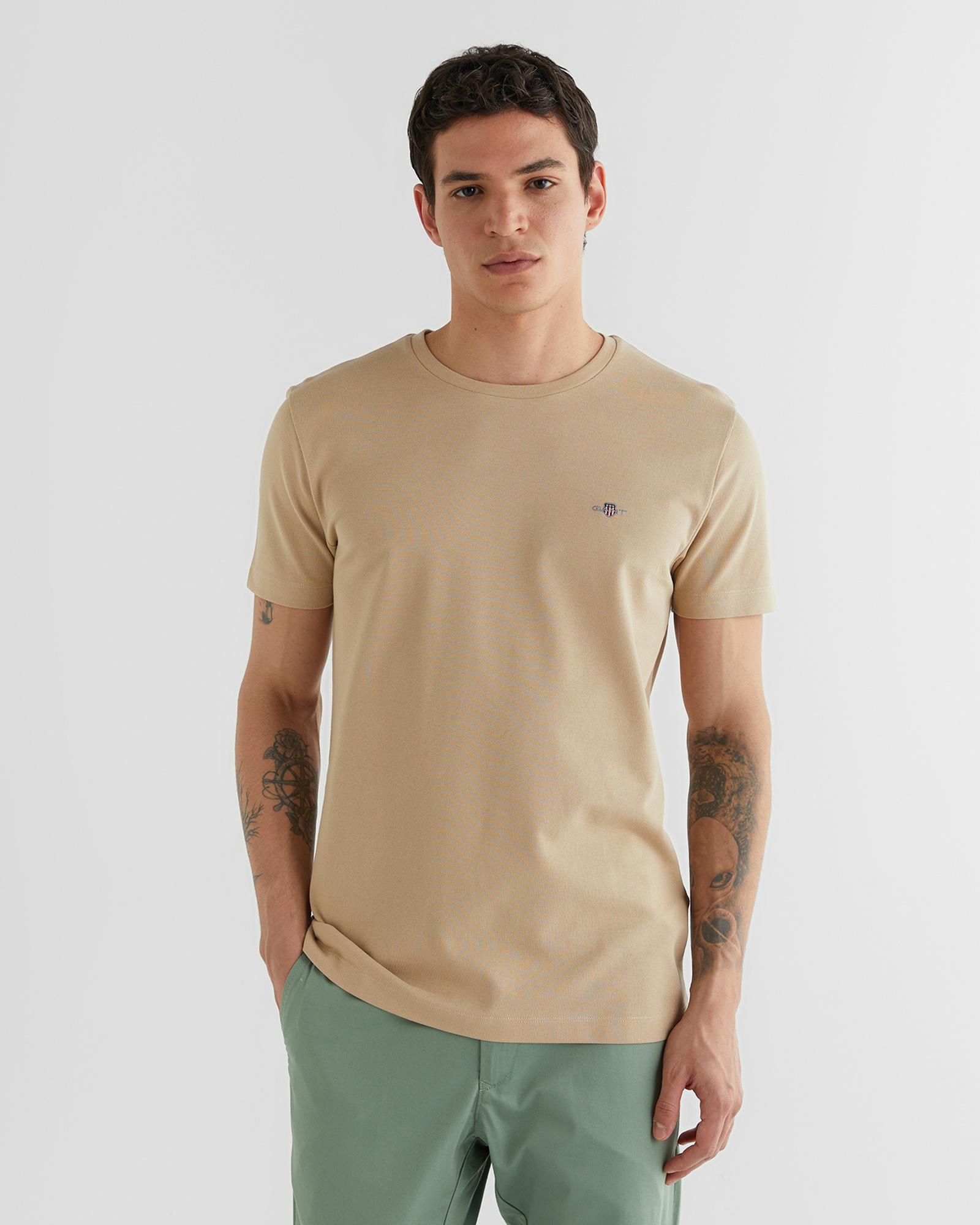 GANT Erkek Bej Slim Fit Bisiklet Yaka T-Shirt
