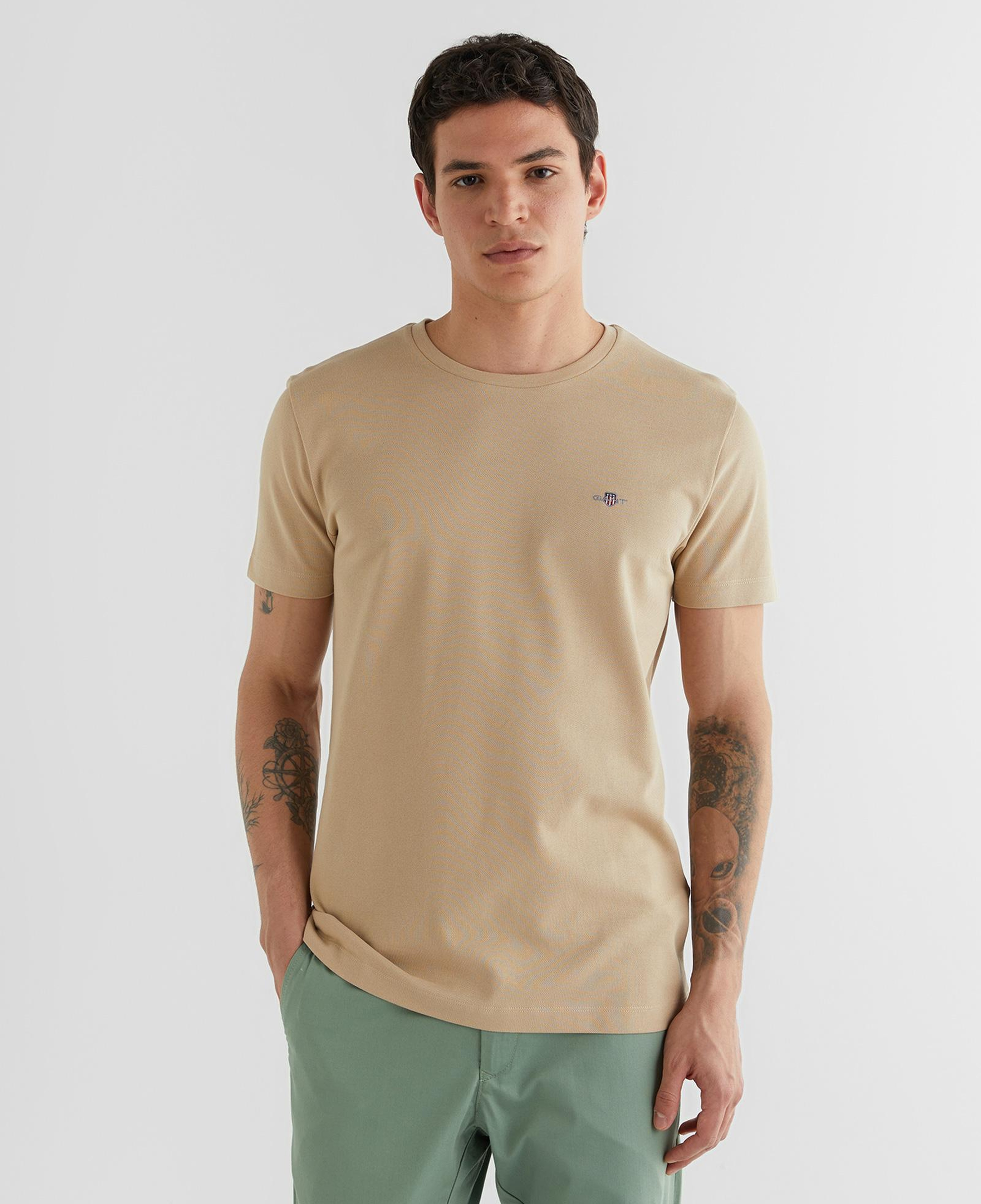 GANT Erkek Bej Slim Fit Bisiklet Yaka T-Shirt