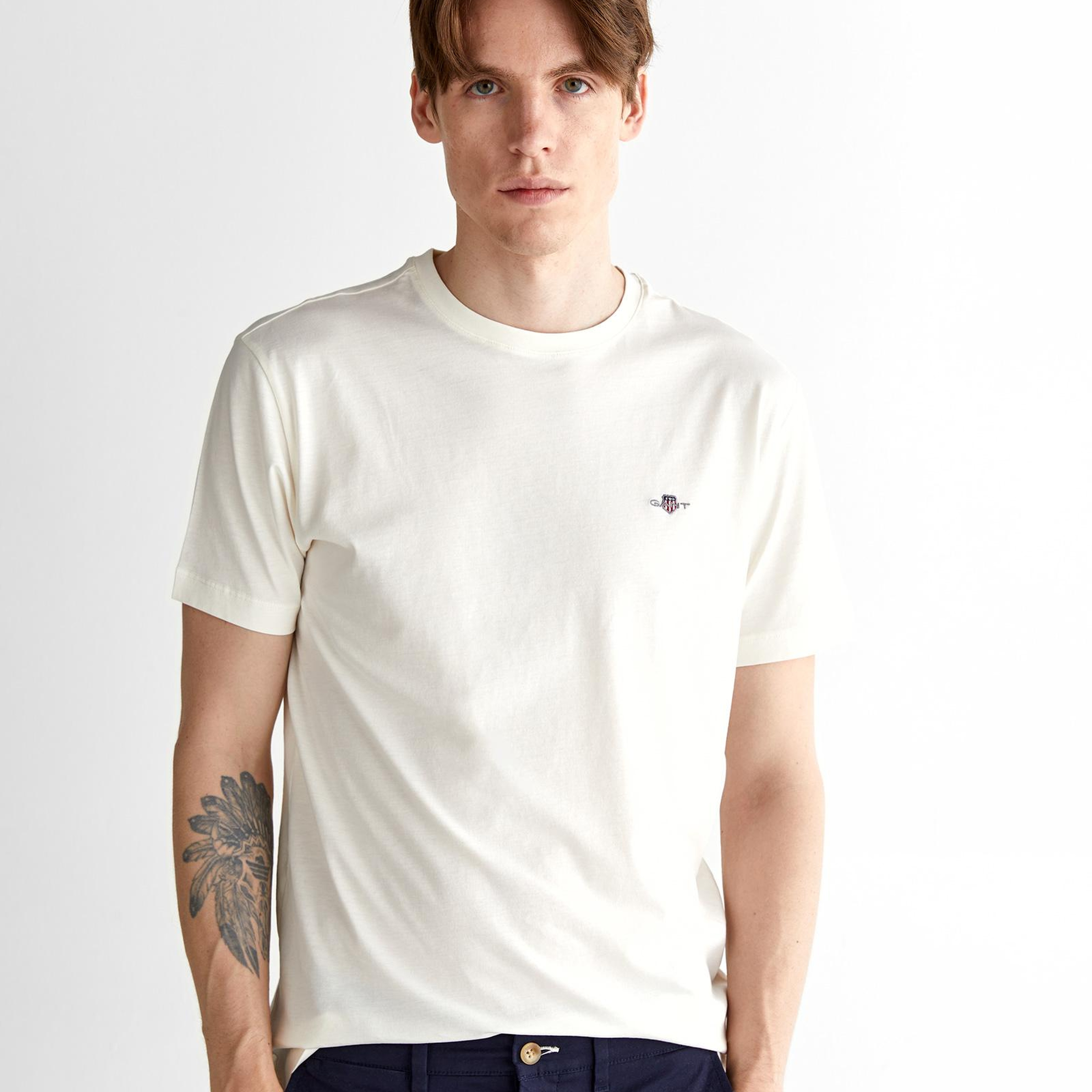 GANT Erkek Krem Regular Fit Bisiklet Yaka T-Shirt