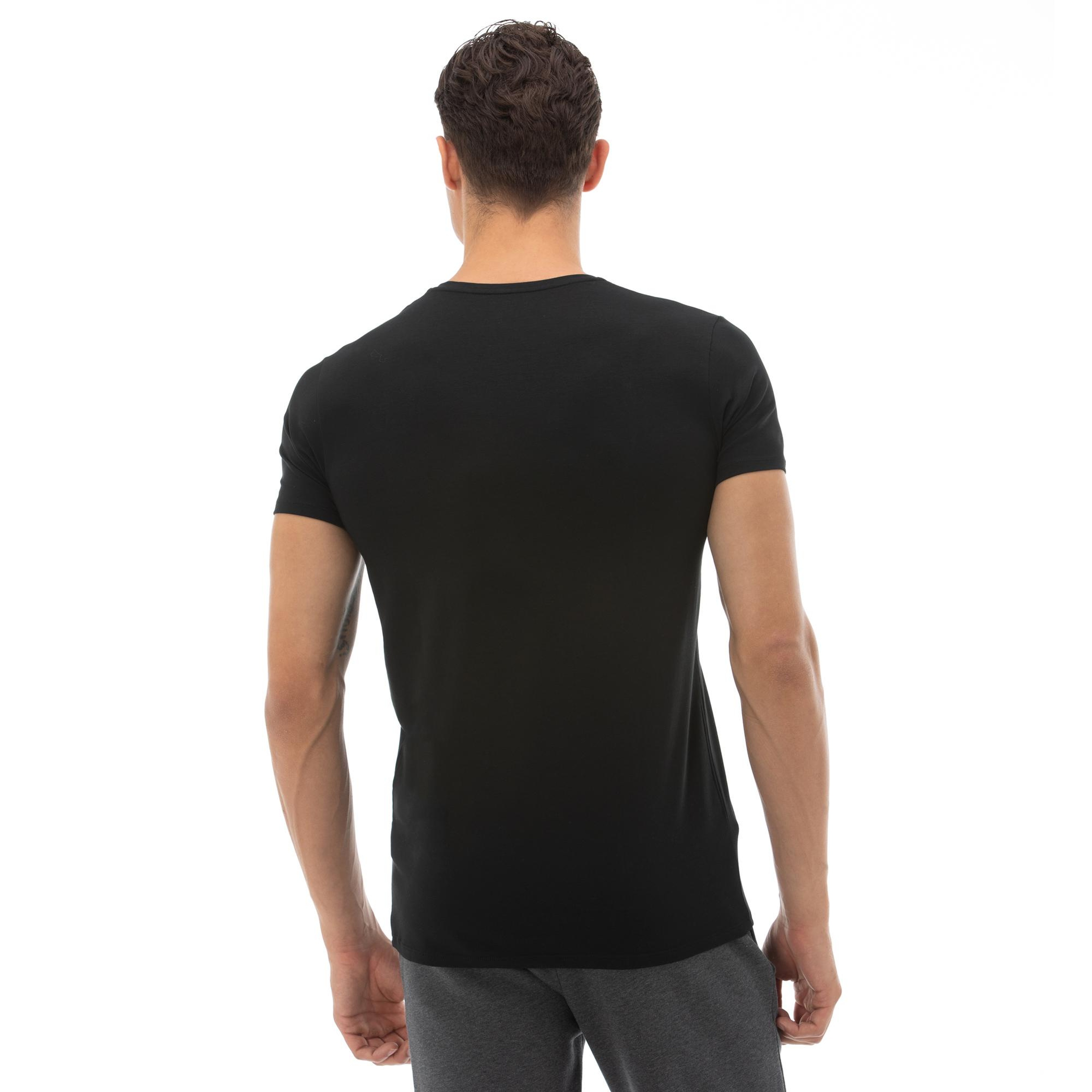 Erkek Slim Fit V Yaka Siyah T-Shirt