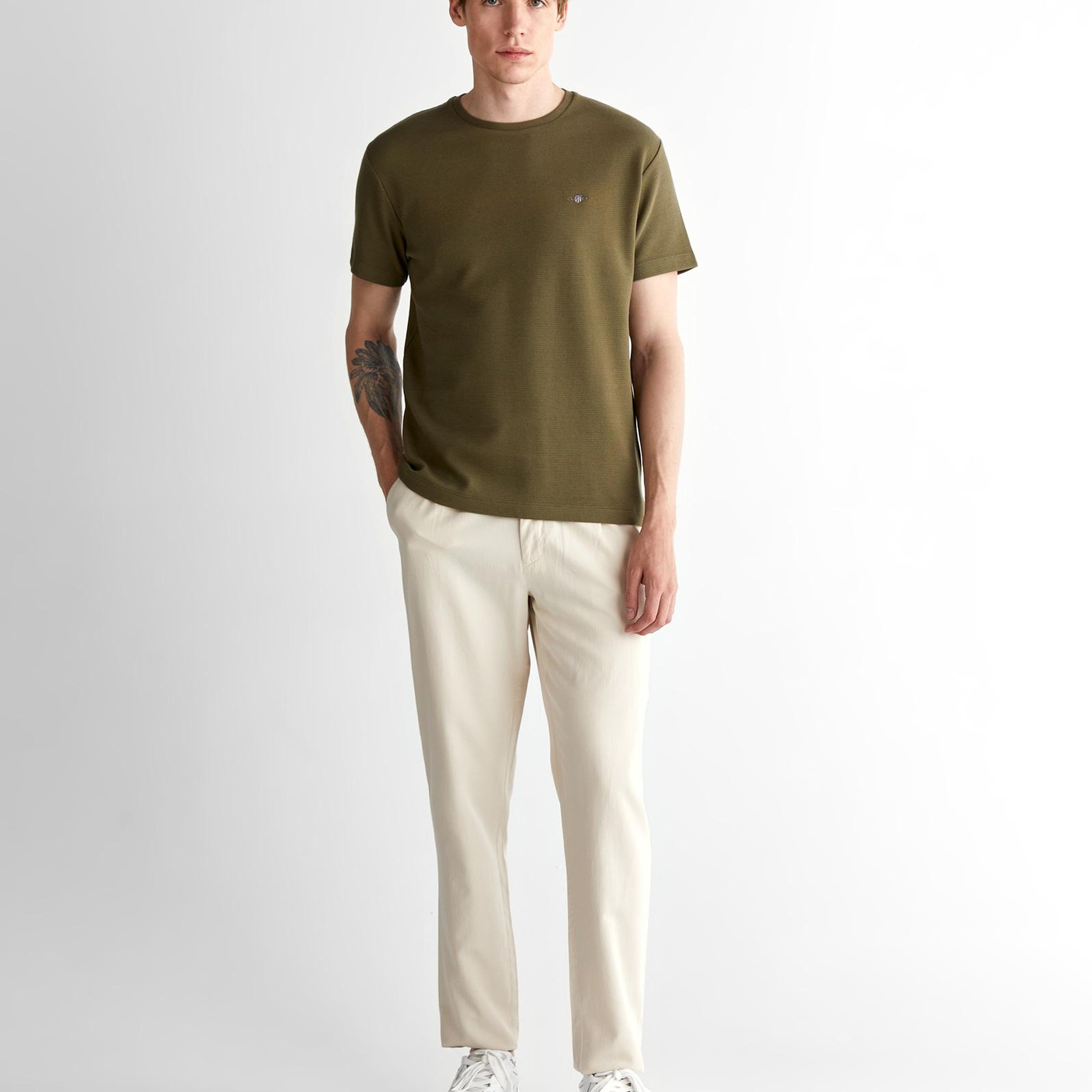 GANT Erkek Yeşil Regular Fit Bisiklet Yaka T-Shirt