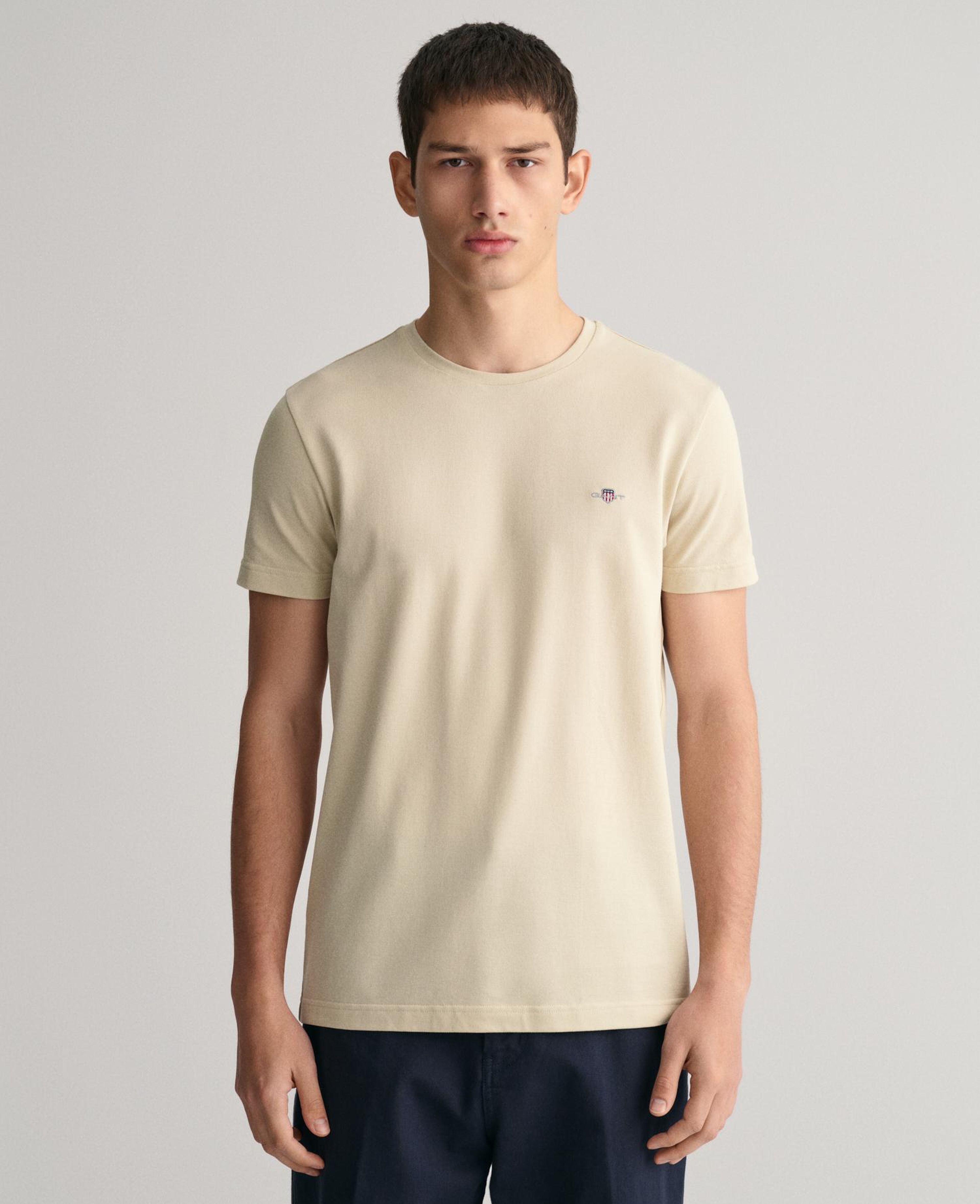 GANT Erkek Bej Slim Fit Bisiklet Yaka T-Shirt
