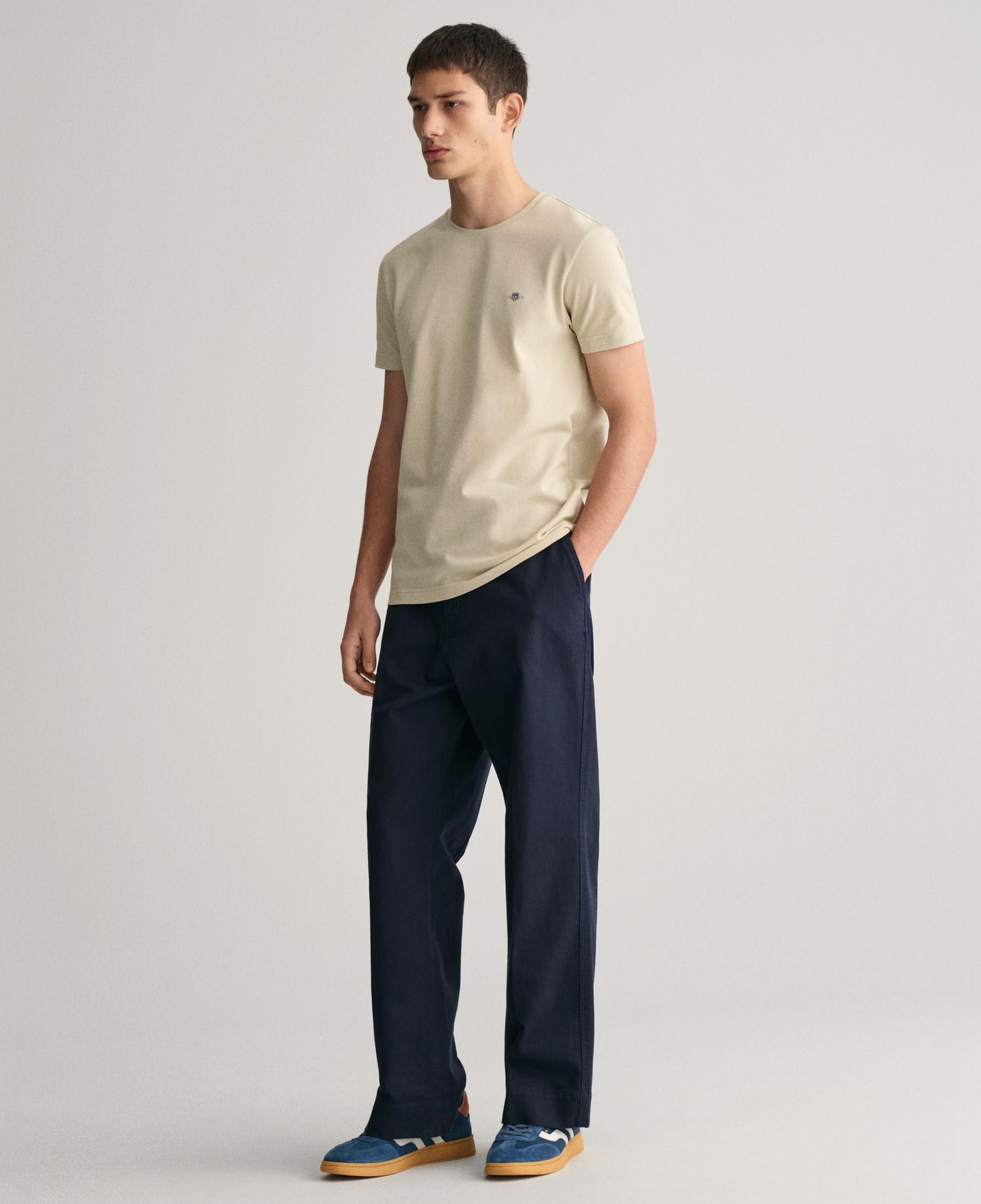 GANT Erkek Bej Slim Fit Bisiklet Yaka T-Shirt