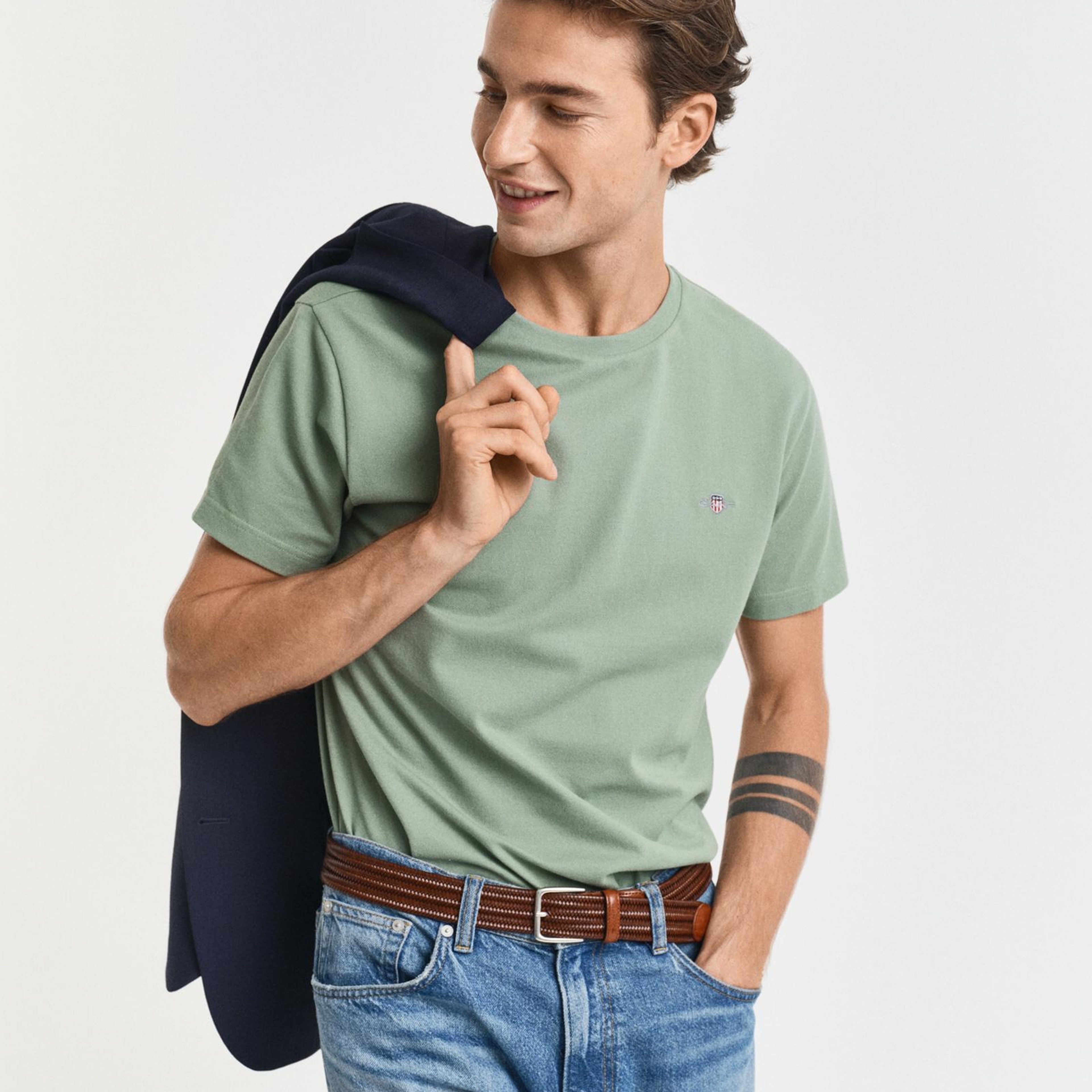 GANT Erkek Yeşil Slim Fit Bisiklet Yaka T-Shirt