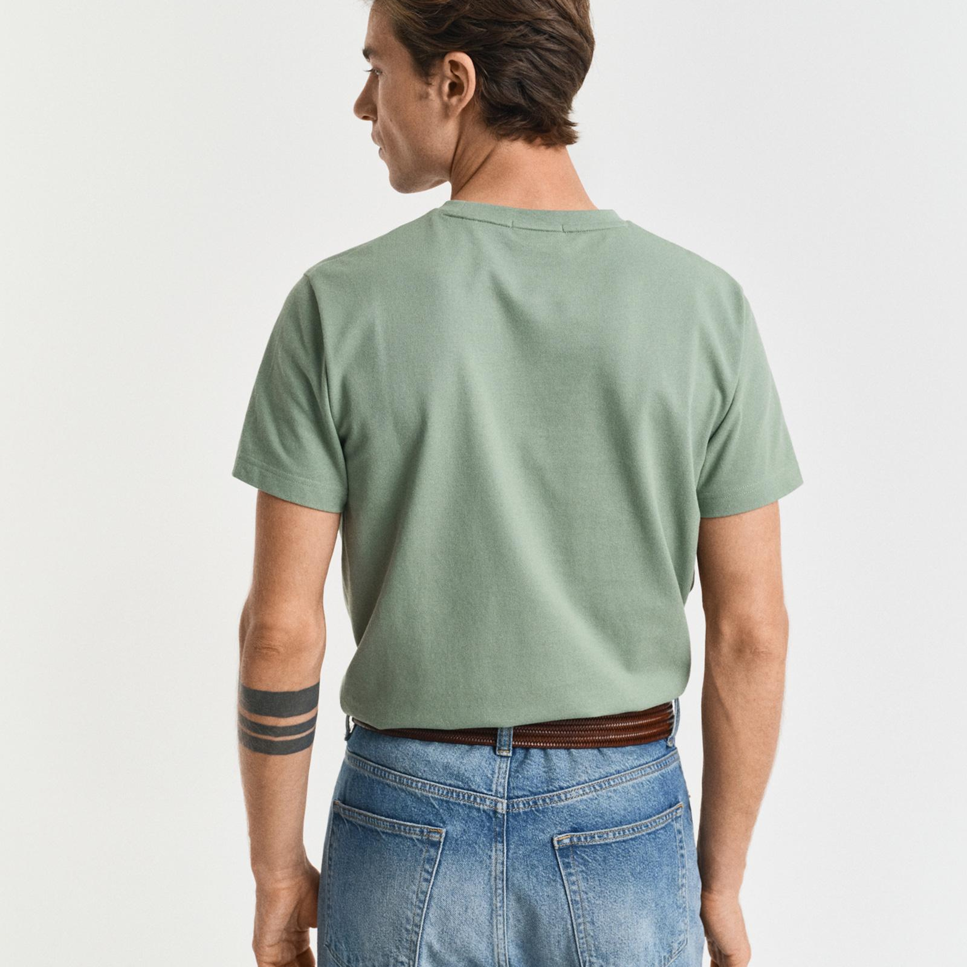 GANT Erkek Yeşil Slim Fit Bisiklet Yaka T-Shirt