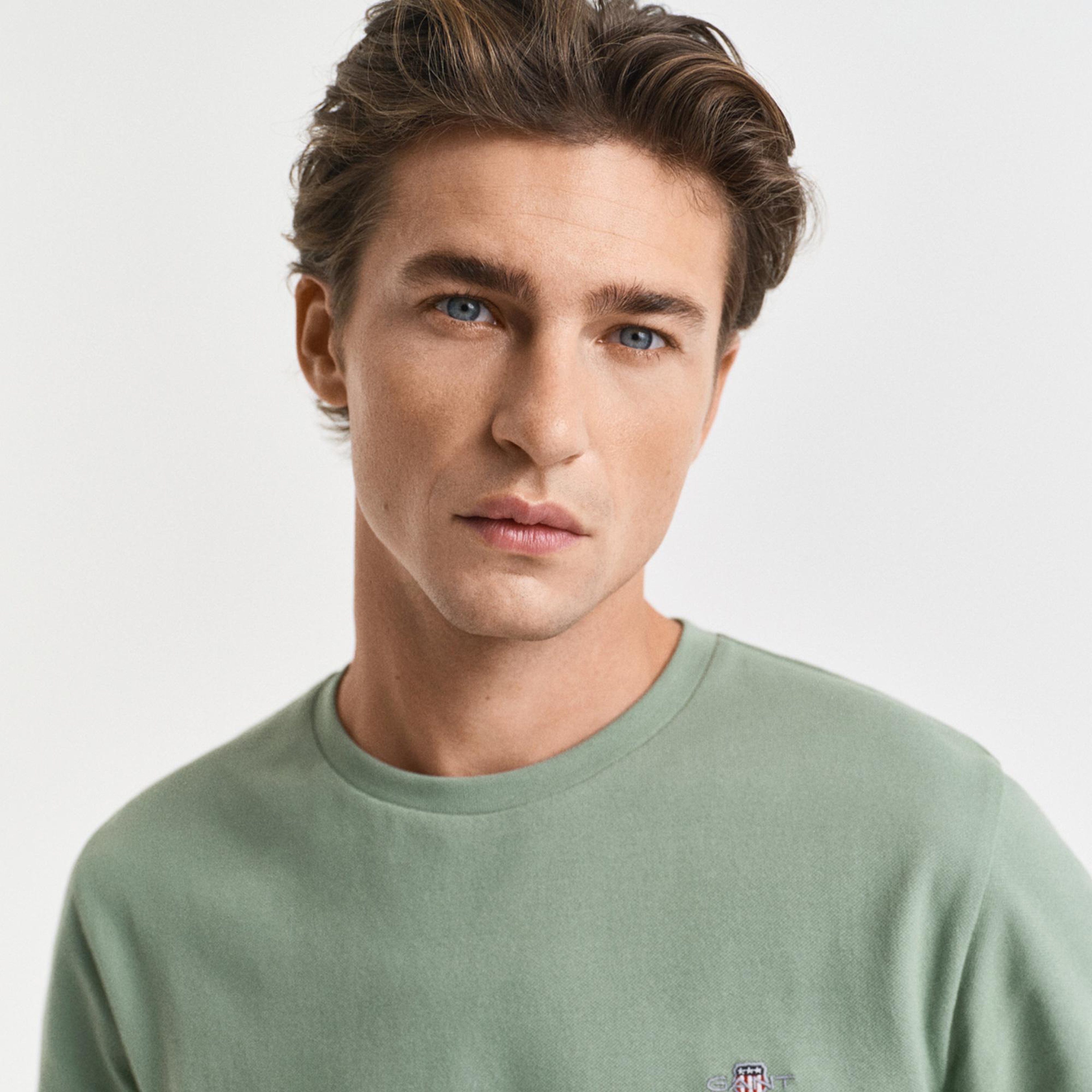 GANT Erkek Yeşil Slim Fit Bisiklet Yaka T-Shirt