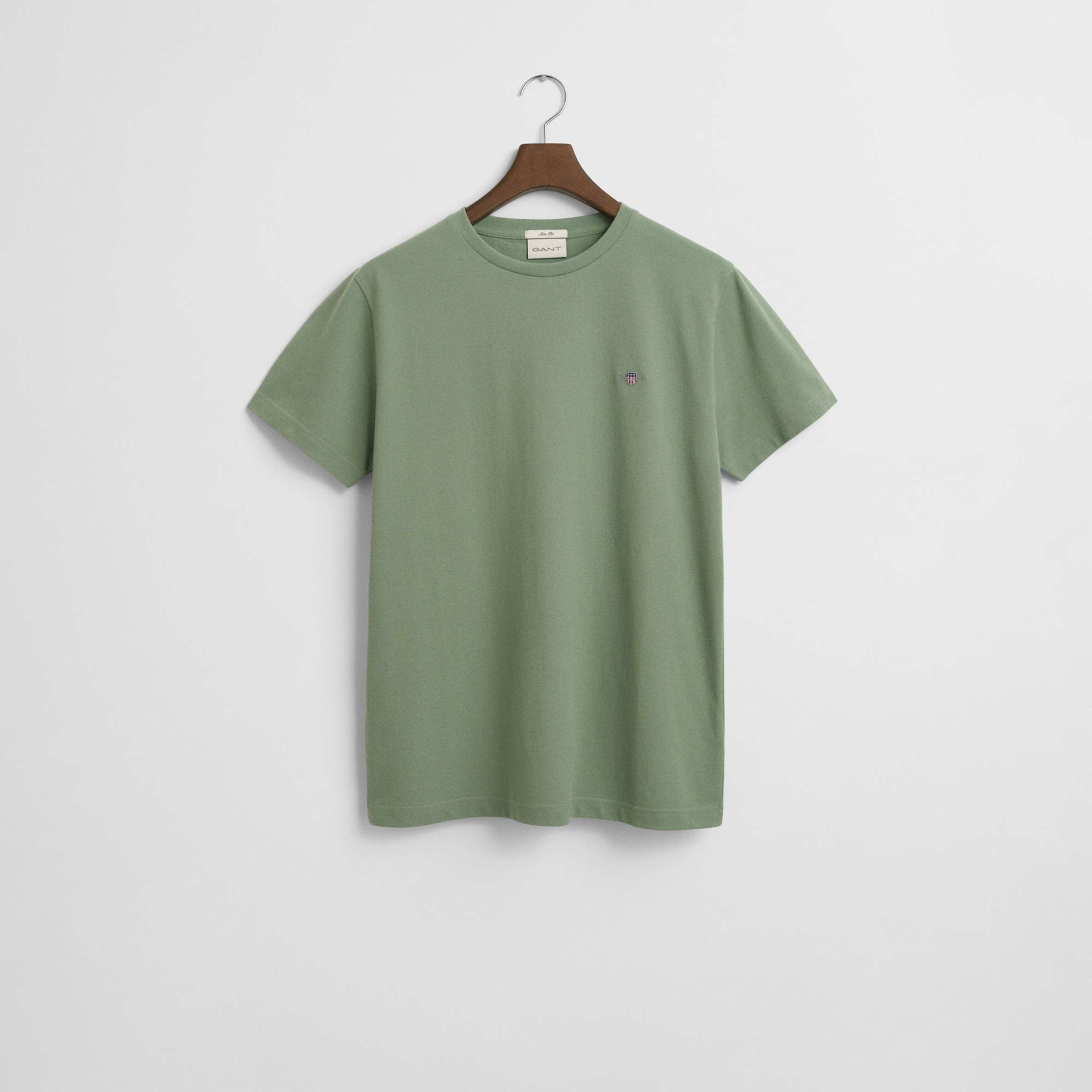 GANT Erkek Yeşil Slim Fit Bisiklet Yaka T-Shirt