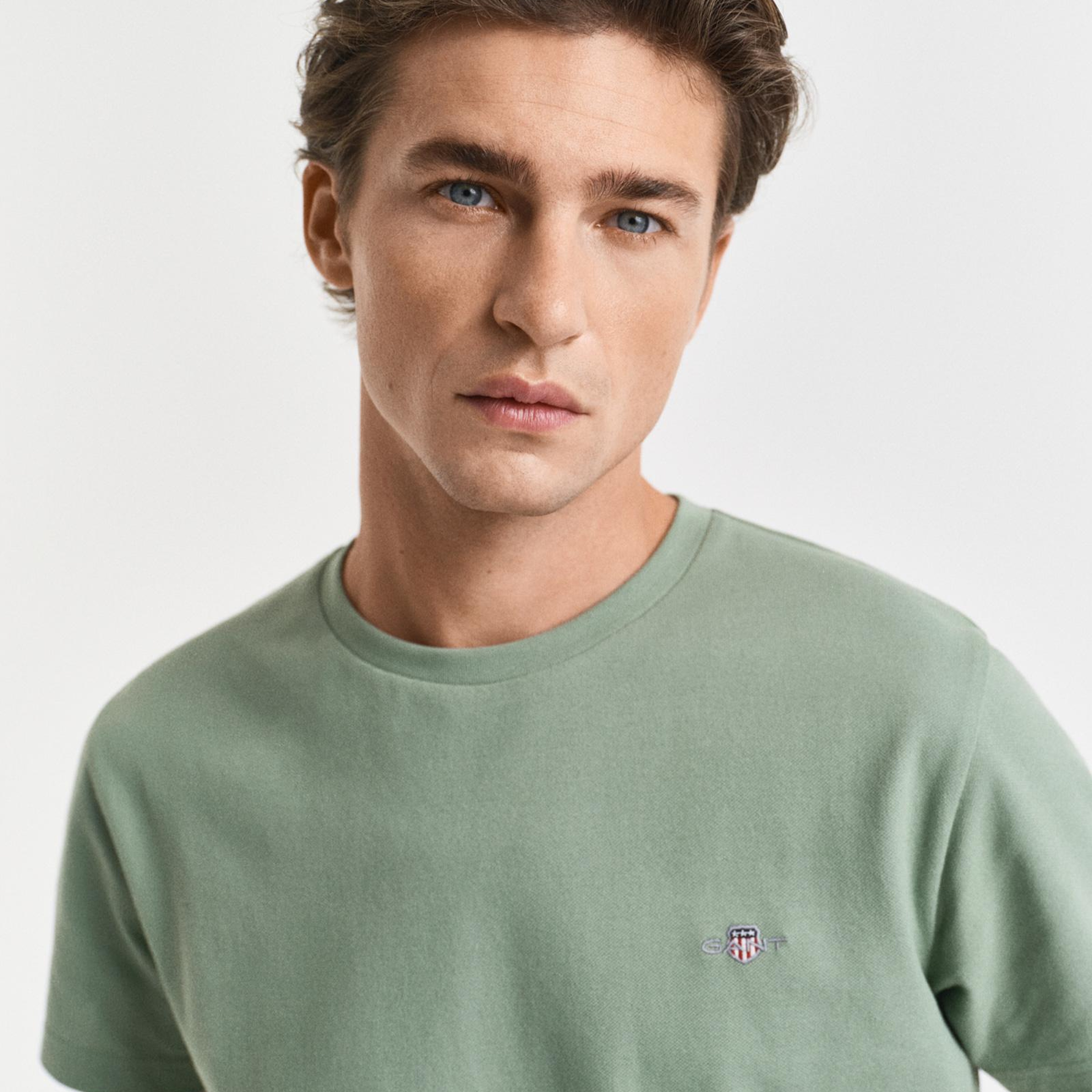 GANT Erkek Yeşil Slim Fit Bisiklet Yaka T-Shirt