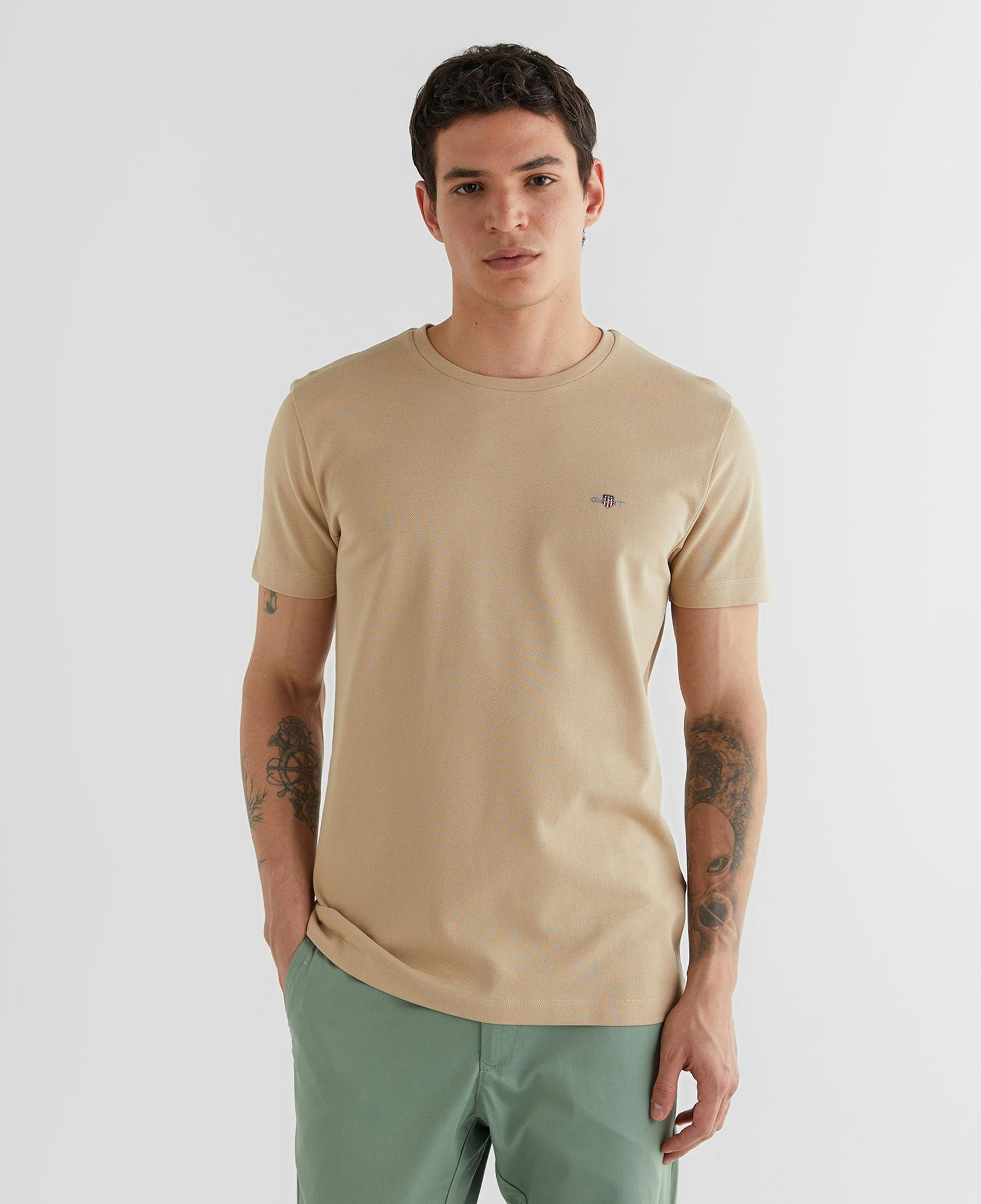 GANT Erkek Bej Slim Fit Bisiklet Yaka T-Shirt