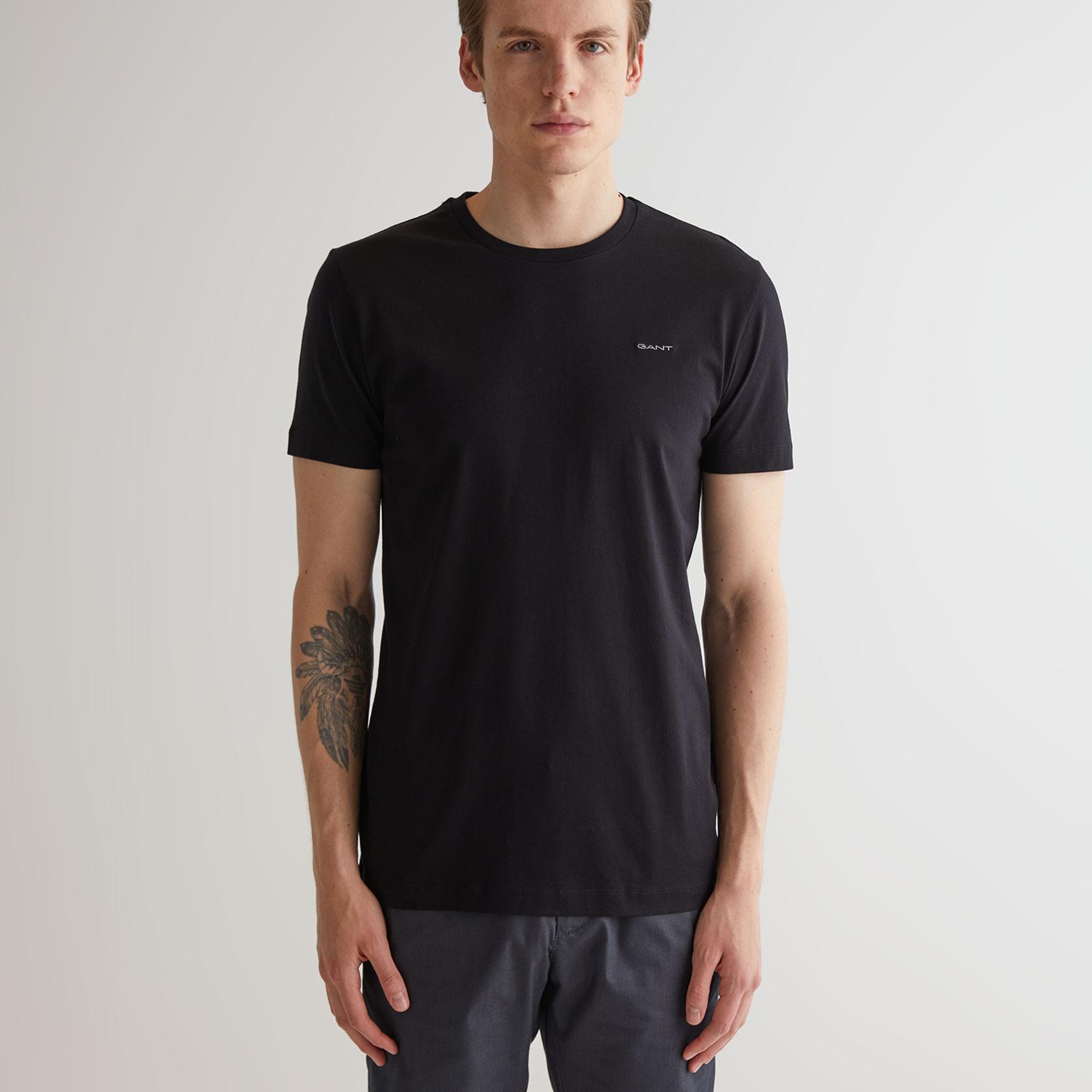 Gant Erkek Siyah Slim Fit Bisiklet Yaka T-Shirt