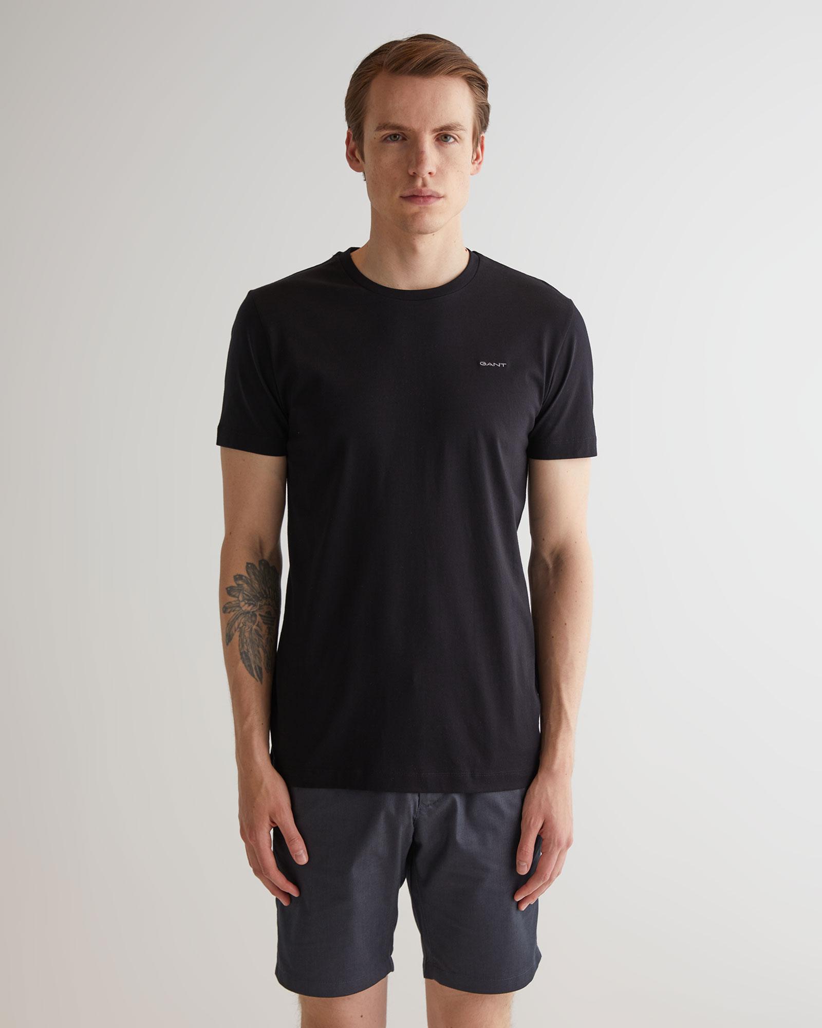 GANT Erkek Siyah Slim Fit Bisiklet Yaka T-shirt