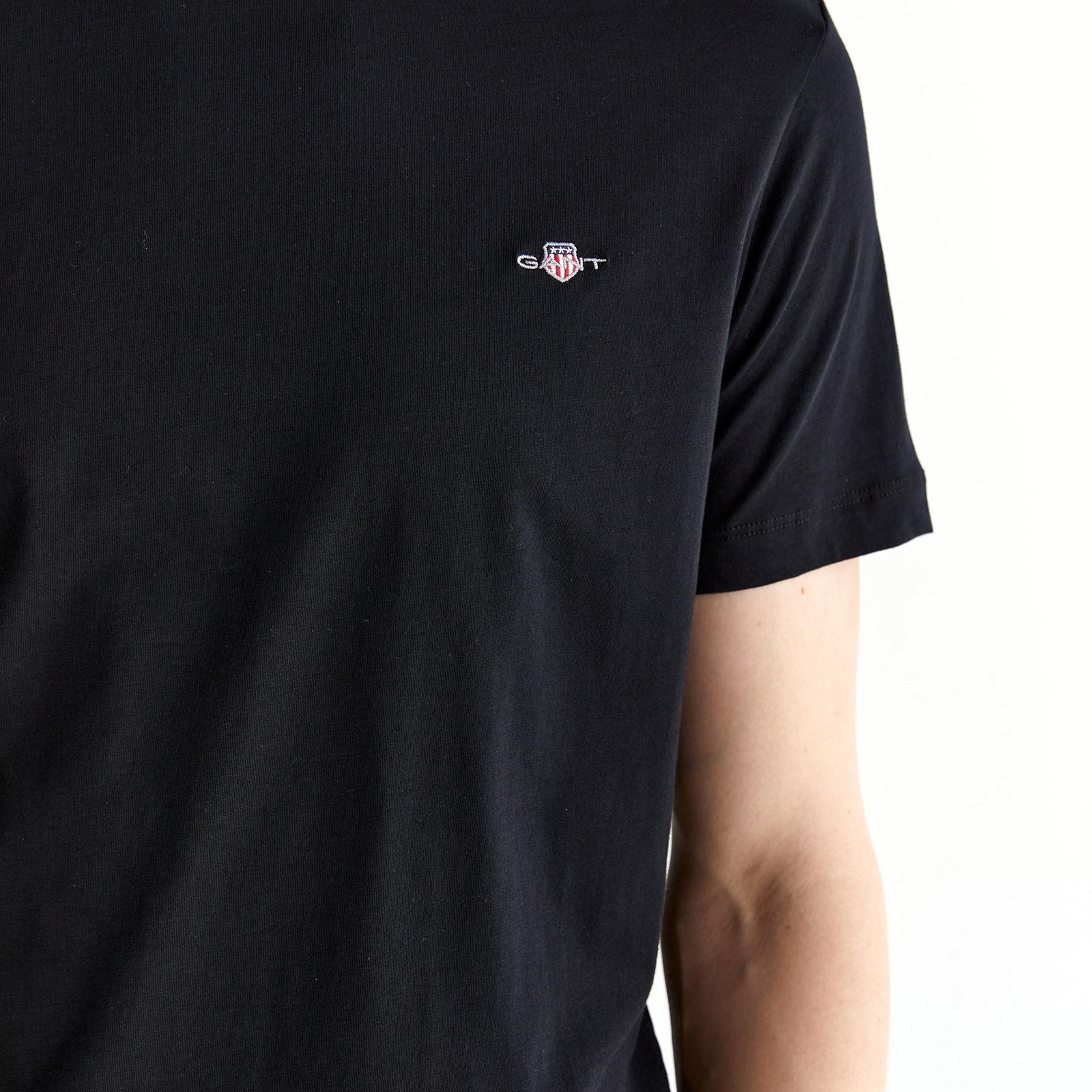 GANT Erkek Siyah Regular Fit Bisiklet Yaka T-shirt