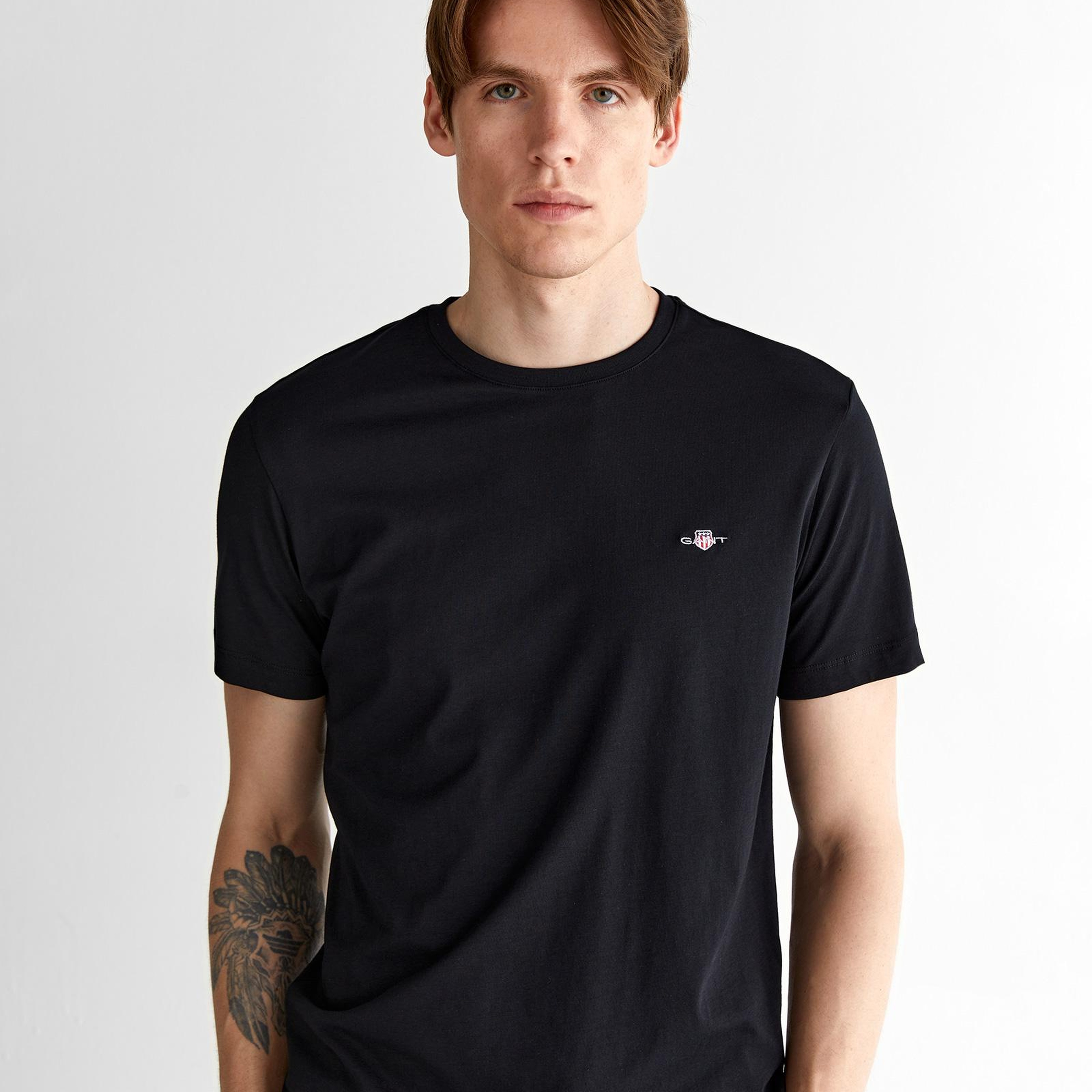 GANT Erkek Siyah Regular Fit Bisiklet Yaka T-shirt
