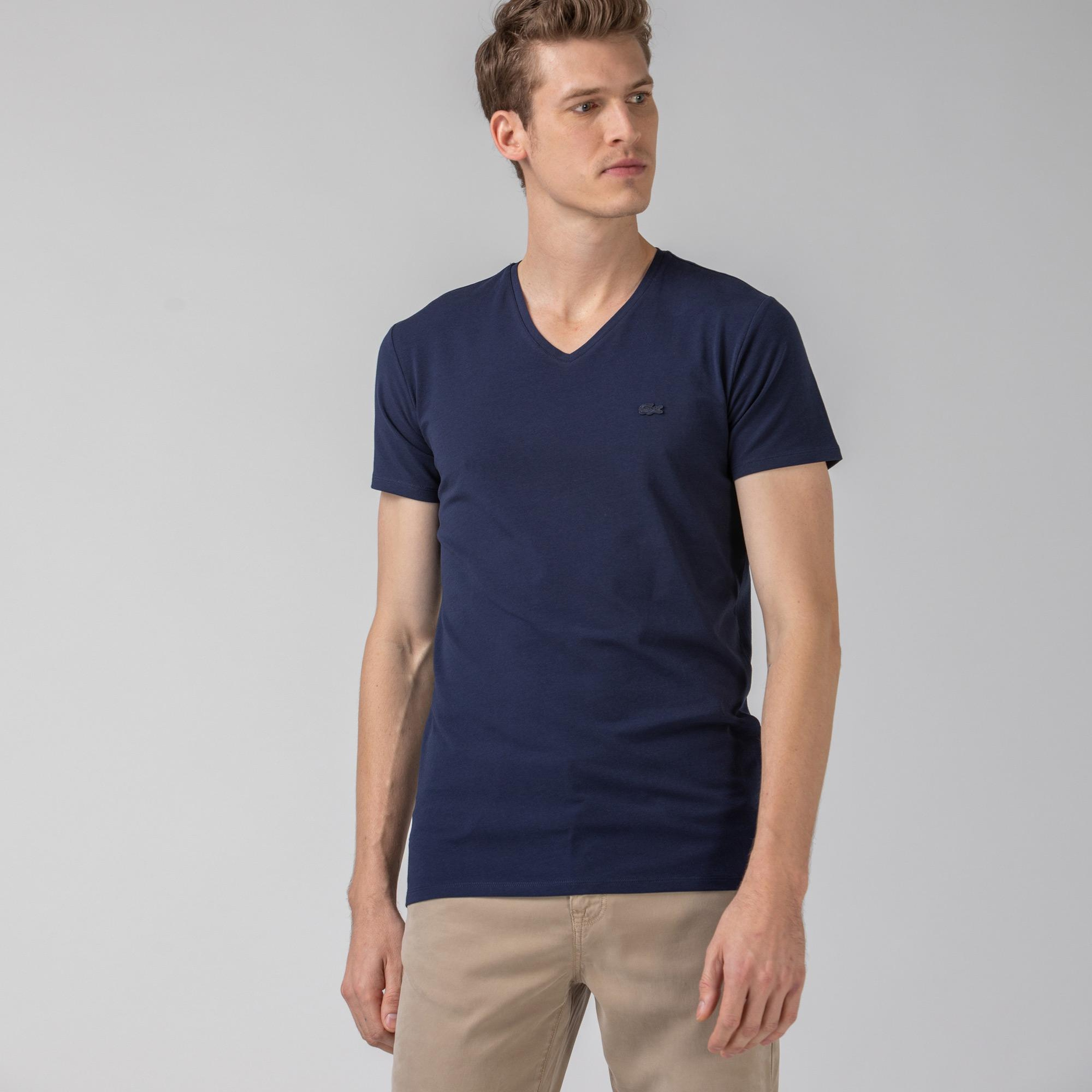 Lacoste Erkek Regular Fit V Yaka Lacivert T-Shirt