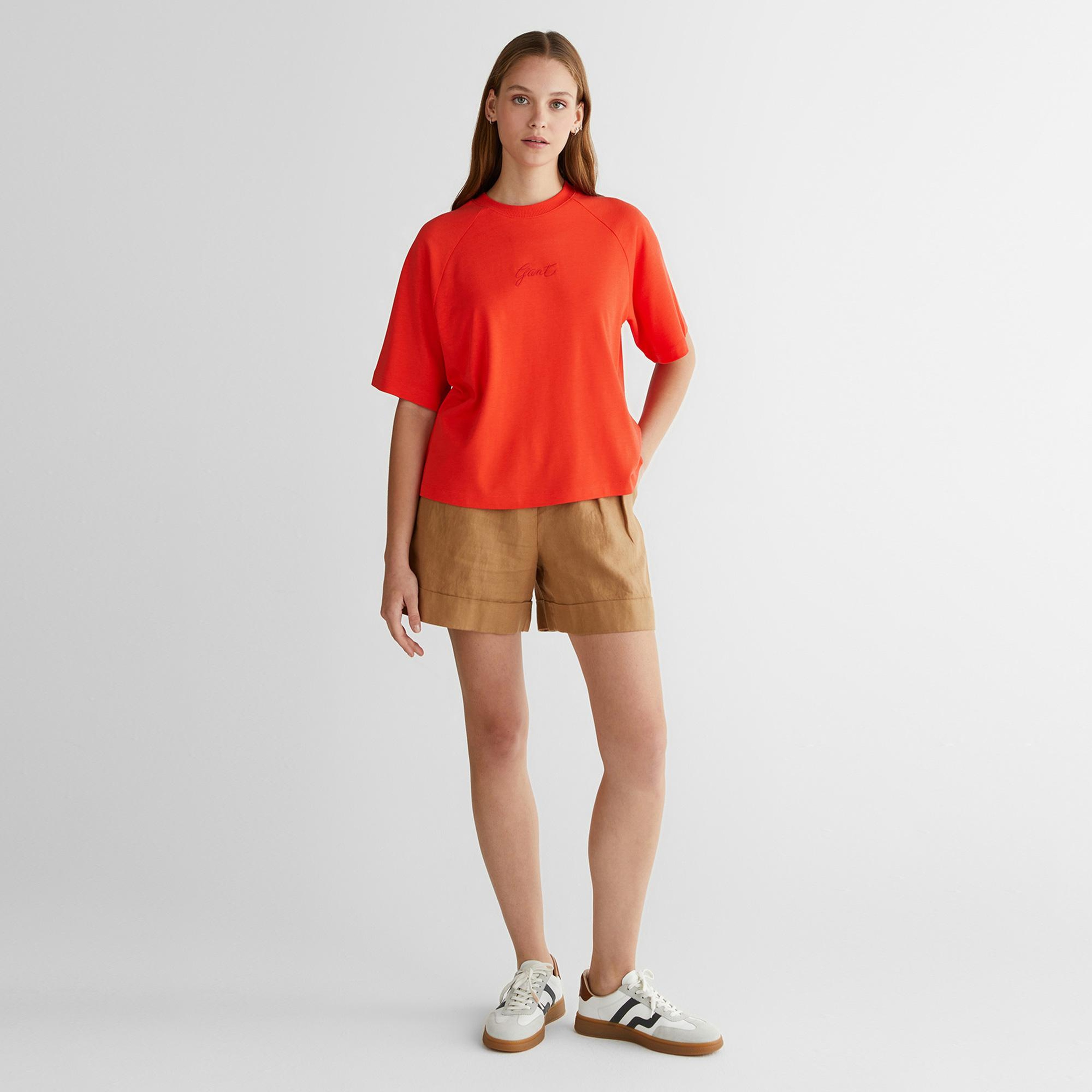 GANT Kadın Kırmızı Bisiklet Yaka Logolu T-Shirt