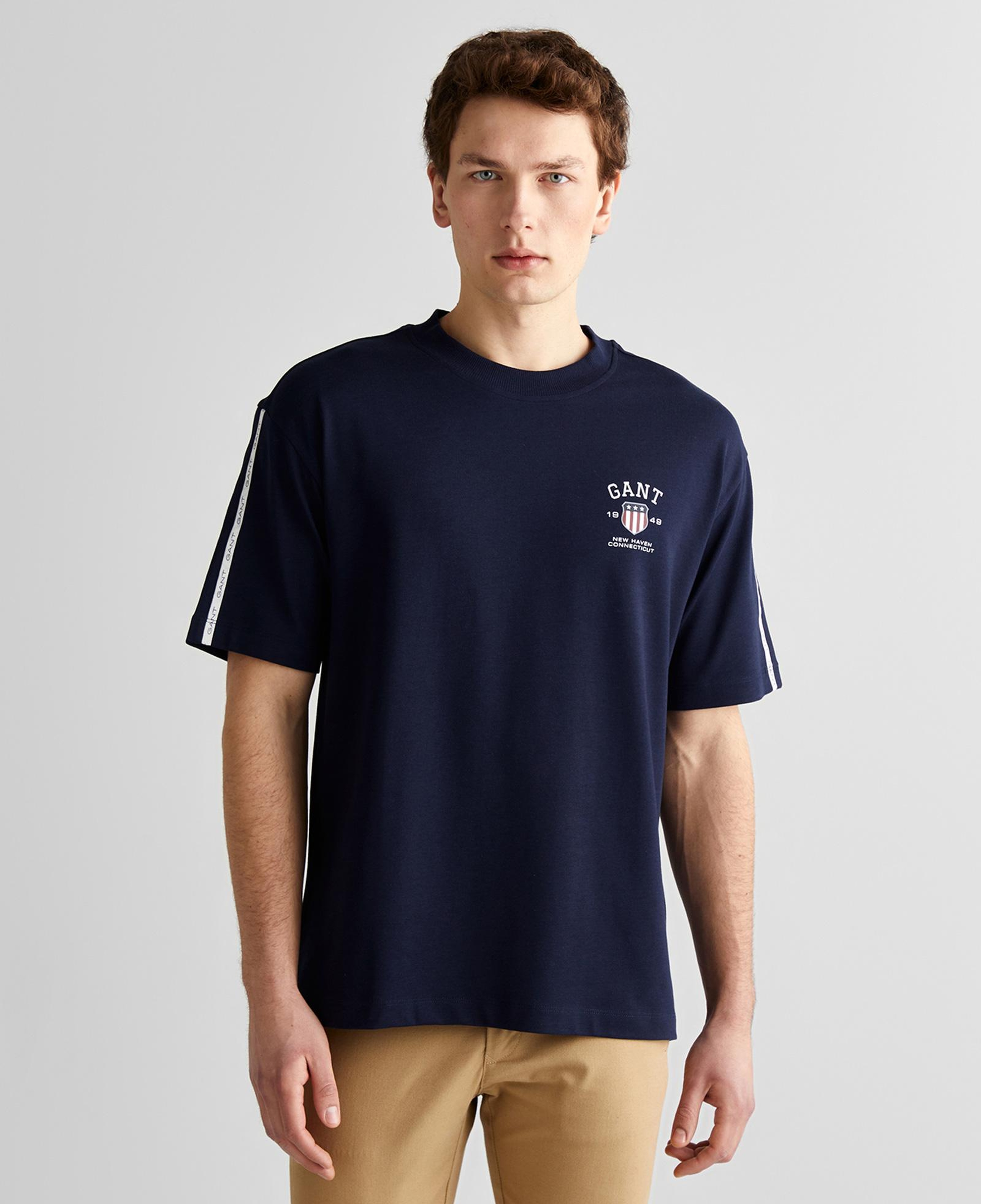 GANT Erkek Lacivert Relaxed Fit Bisiklet Yaka Logolu T-Shirt