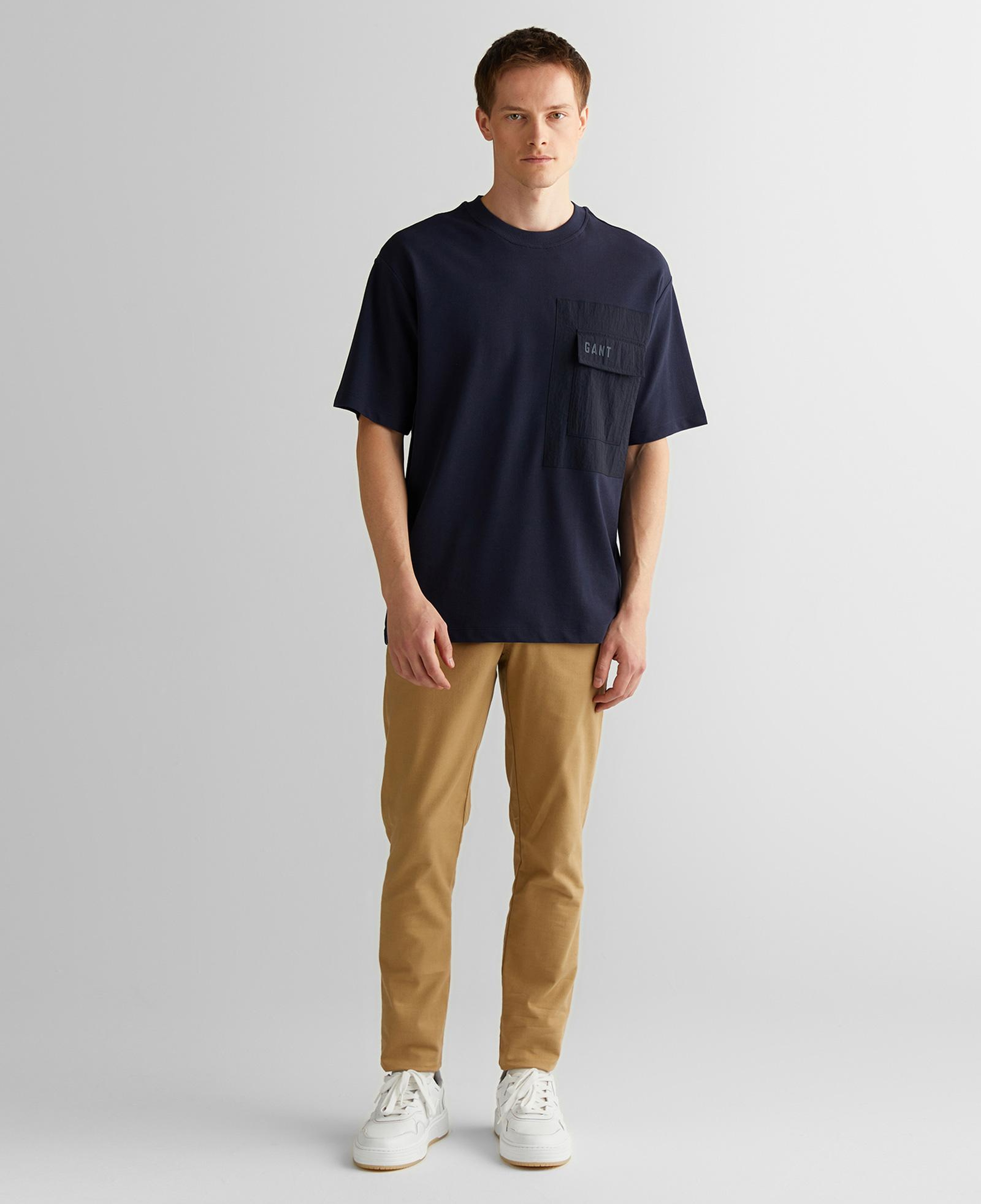 GANT Erkek Lacivert Relaxed Fit Bisiklet Yaka Logolu T-Shirt