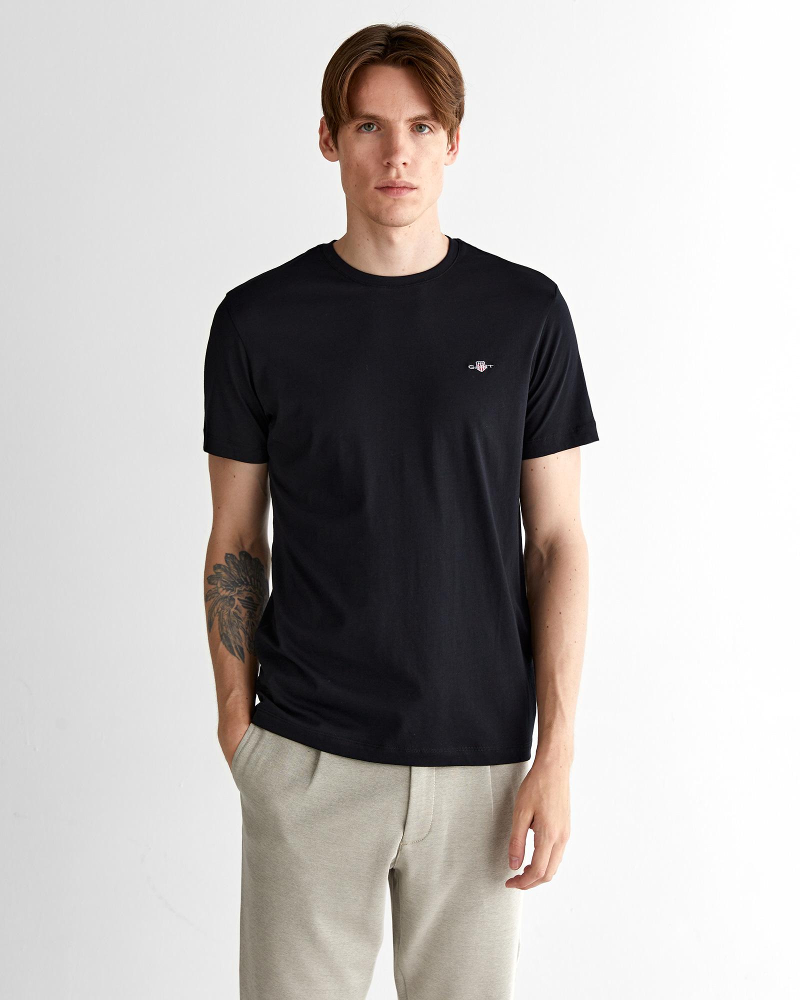 GANT Erkek Siyah Regular Fit Bisiklet Yaka T-shirt