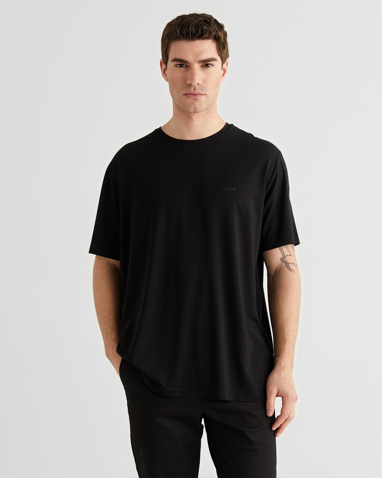 GANT Erkek Siyah Baskılı Kısa Kollu T-Shirt