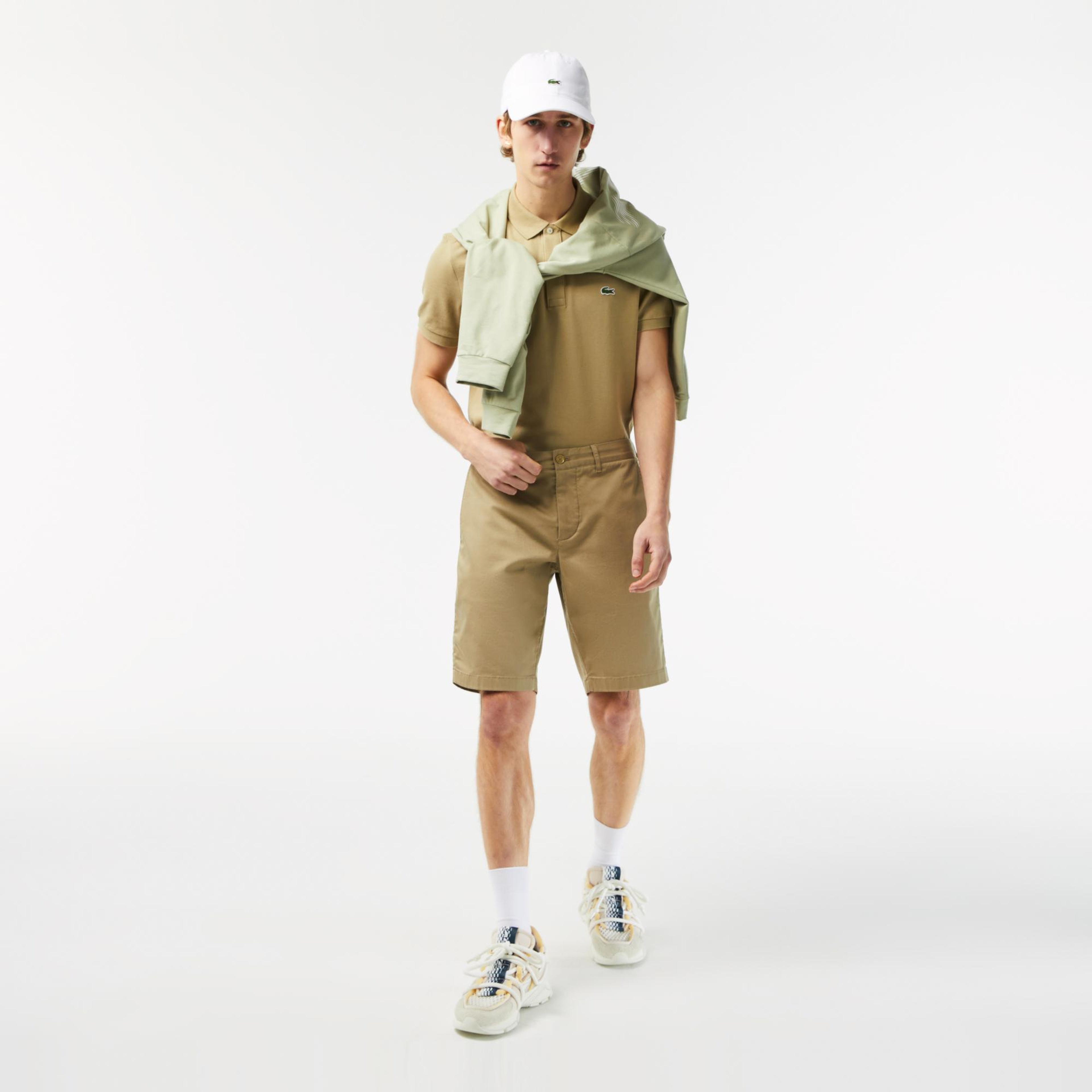Erkek Slim Fit Bej Bermuda