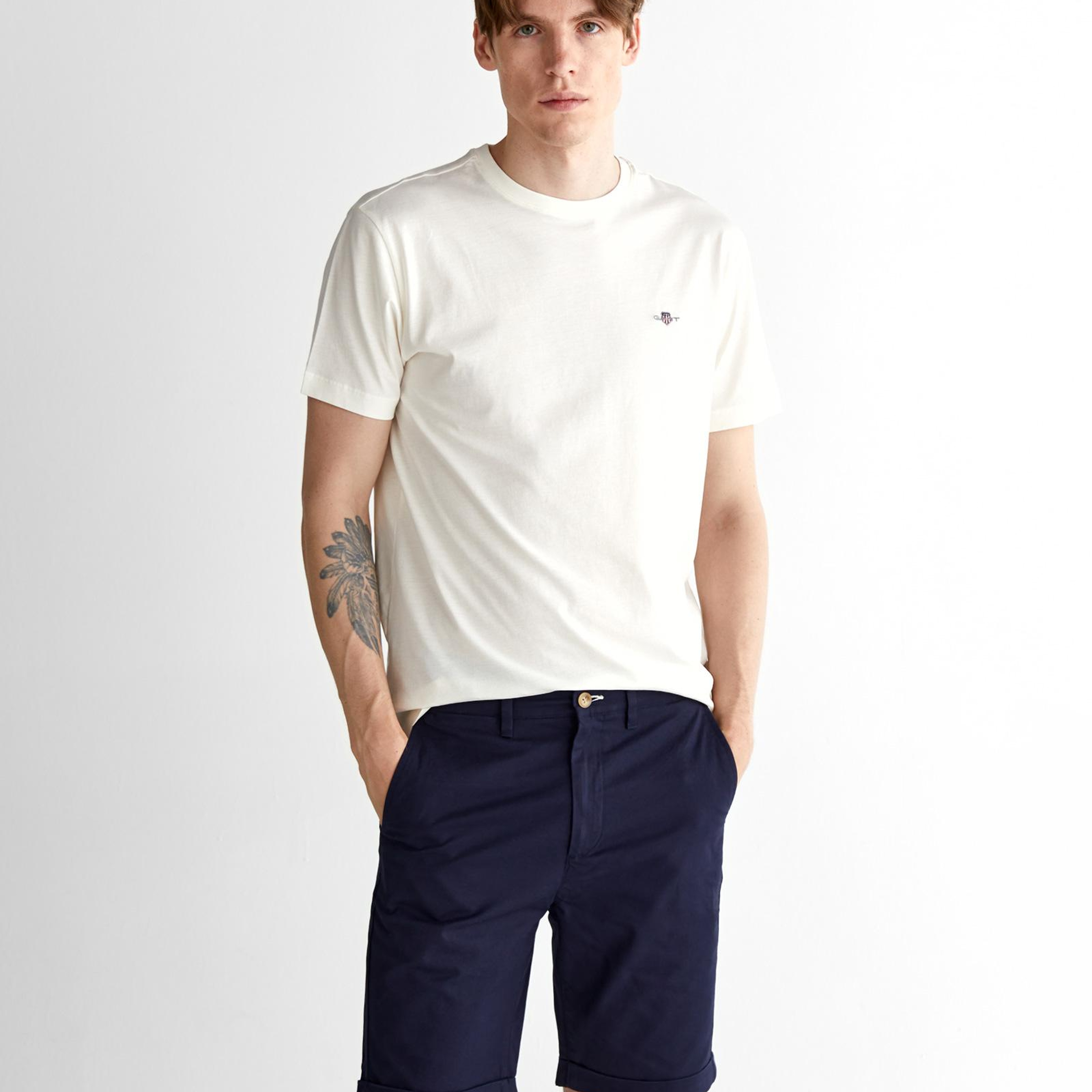 GANT Erkek Krem Regular Fit Bisiklet Yaka T-Shirt