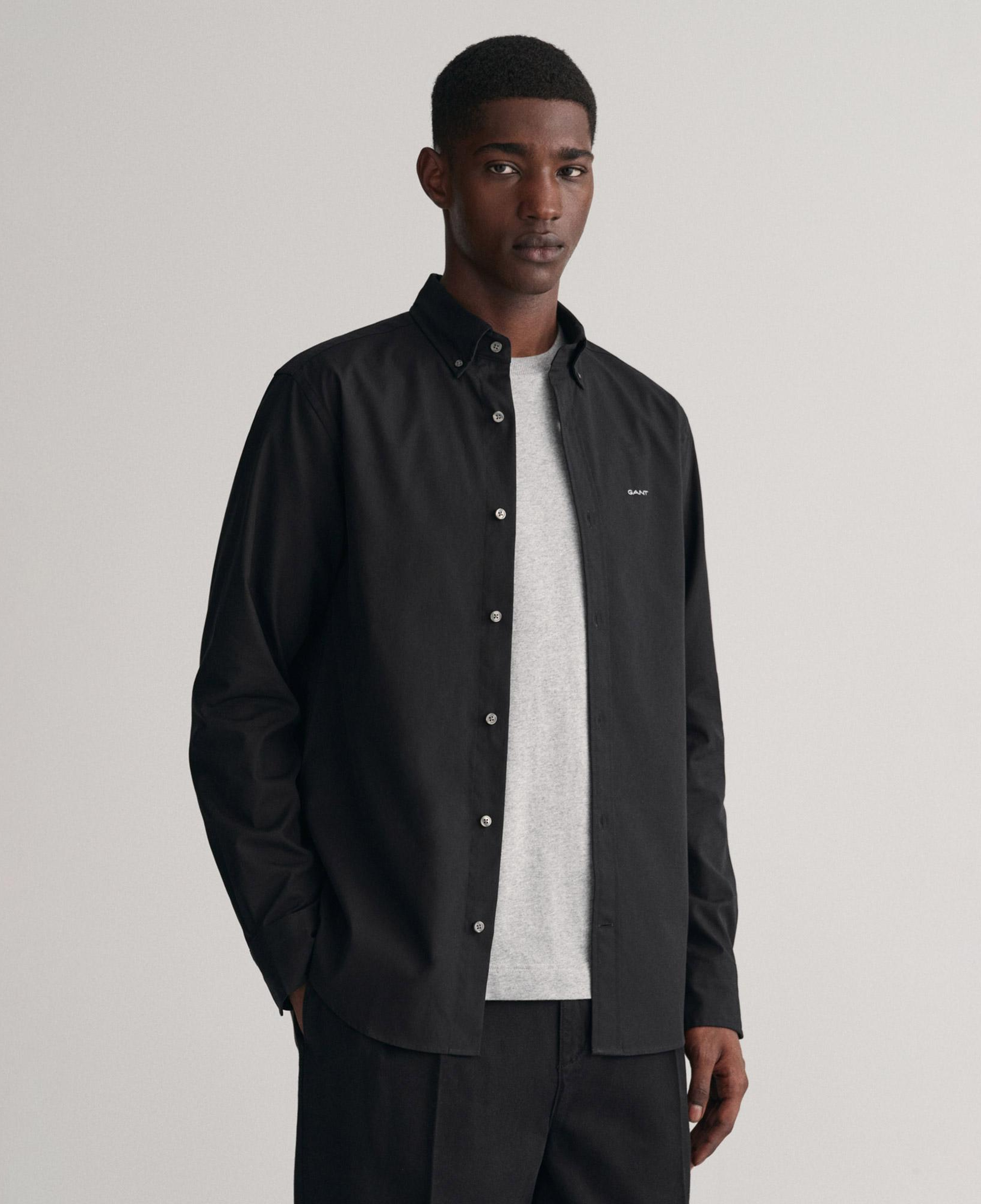 GANT Erkek Siyah Regular Fit Düğmeli Yaka Oxford Gömlek