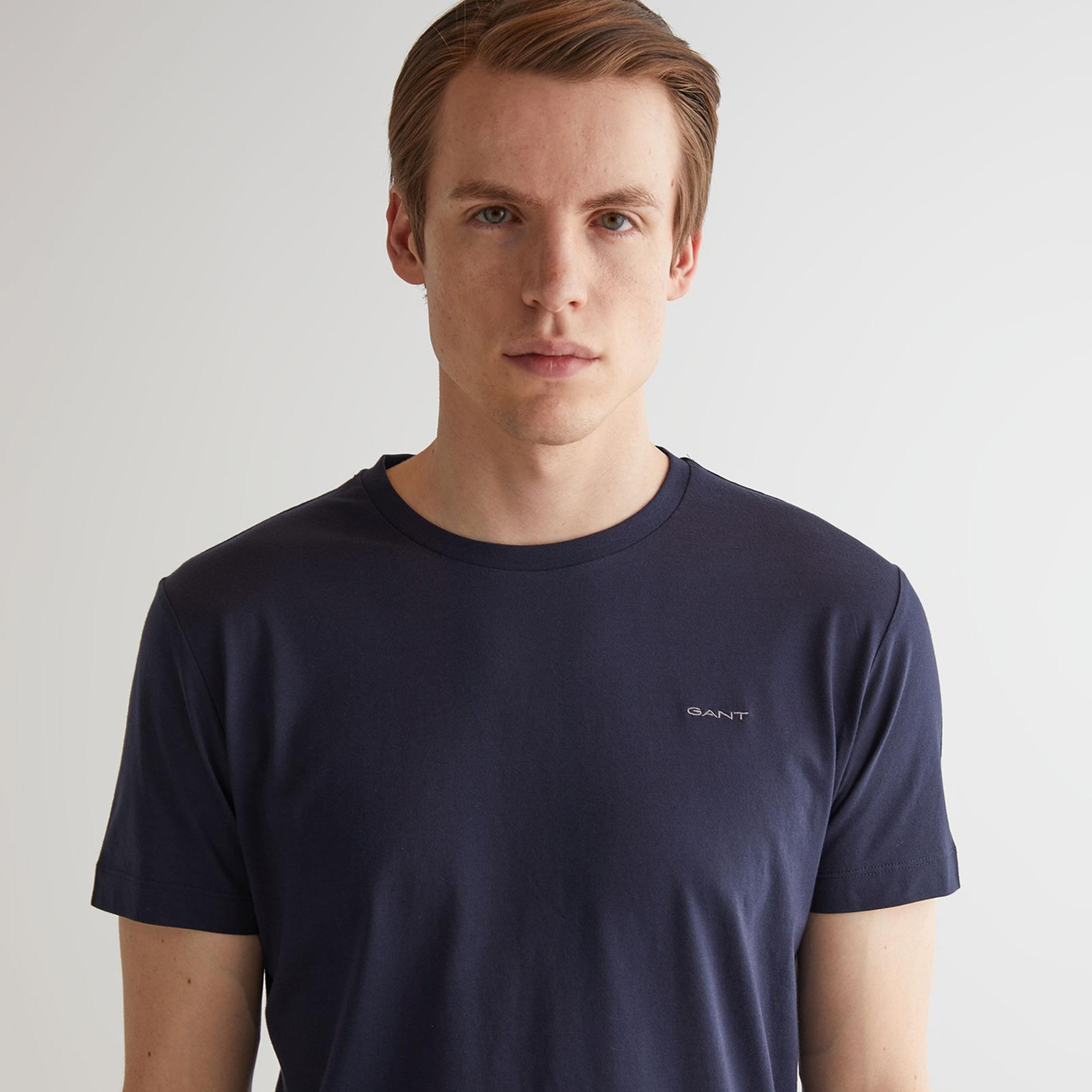 Gant Erkek Lacivert Slim Fit Bisiklet Yaka T-Shirt