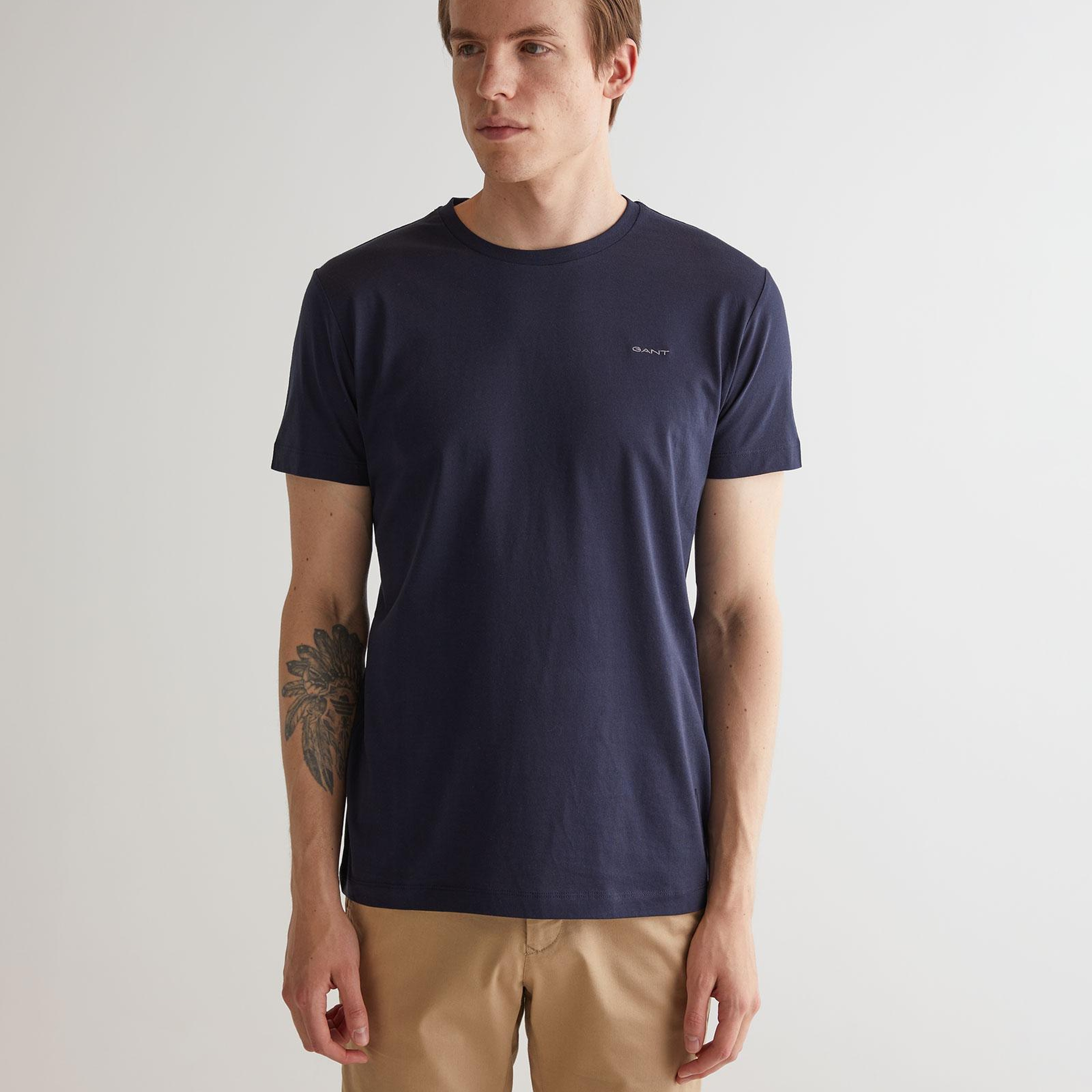 Gant Erkek Lacivert Slim Fit Bisiklet Yaka T-Shirt