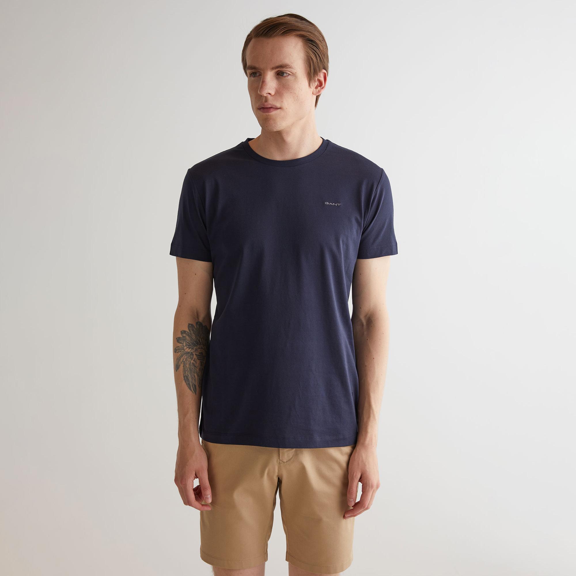 Gant Erkek Lacivert Slim Fit Bisiklet Yaka T-Shirt