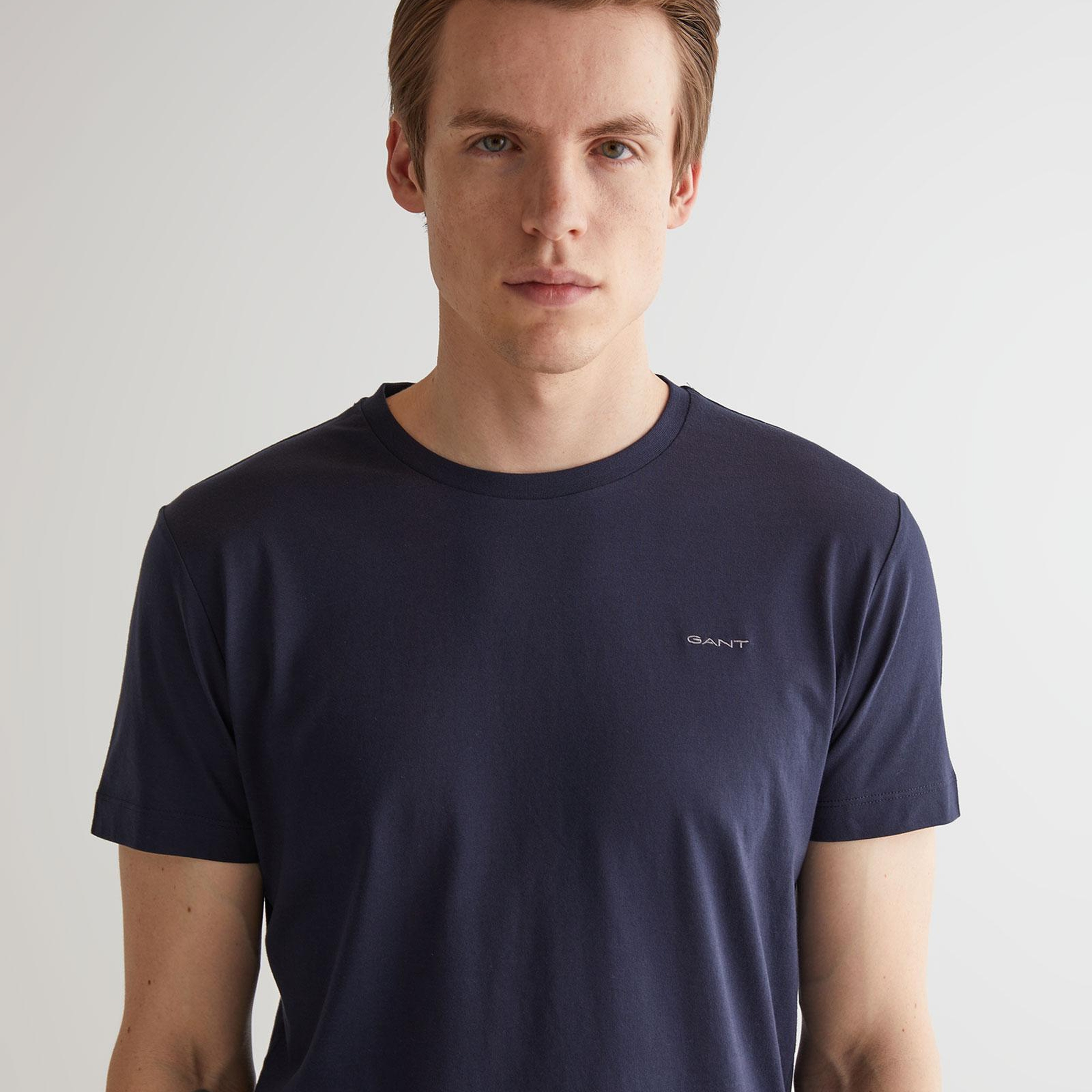 Gant Erkek Lacivert Slim Fit Bisiklet Yaka T-Shirt