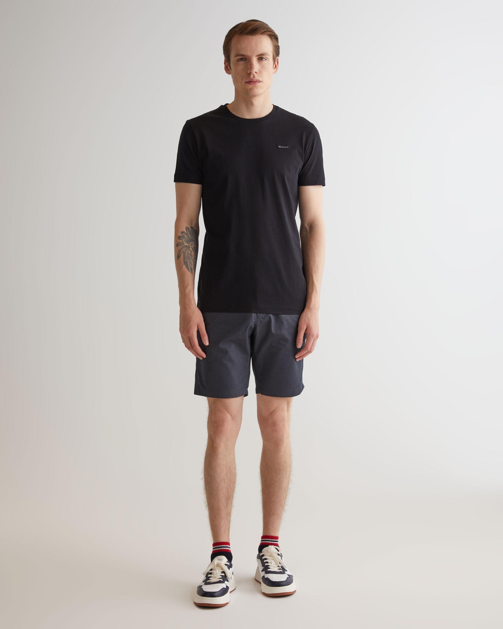 GANT Erkek Siyah Slim Fit Bisiklet Yaka T-shirt