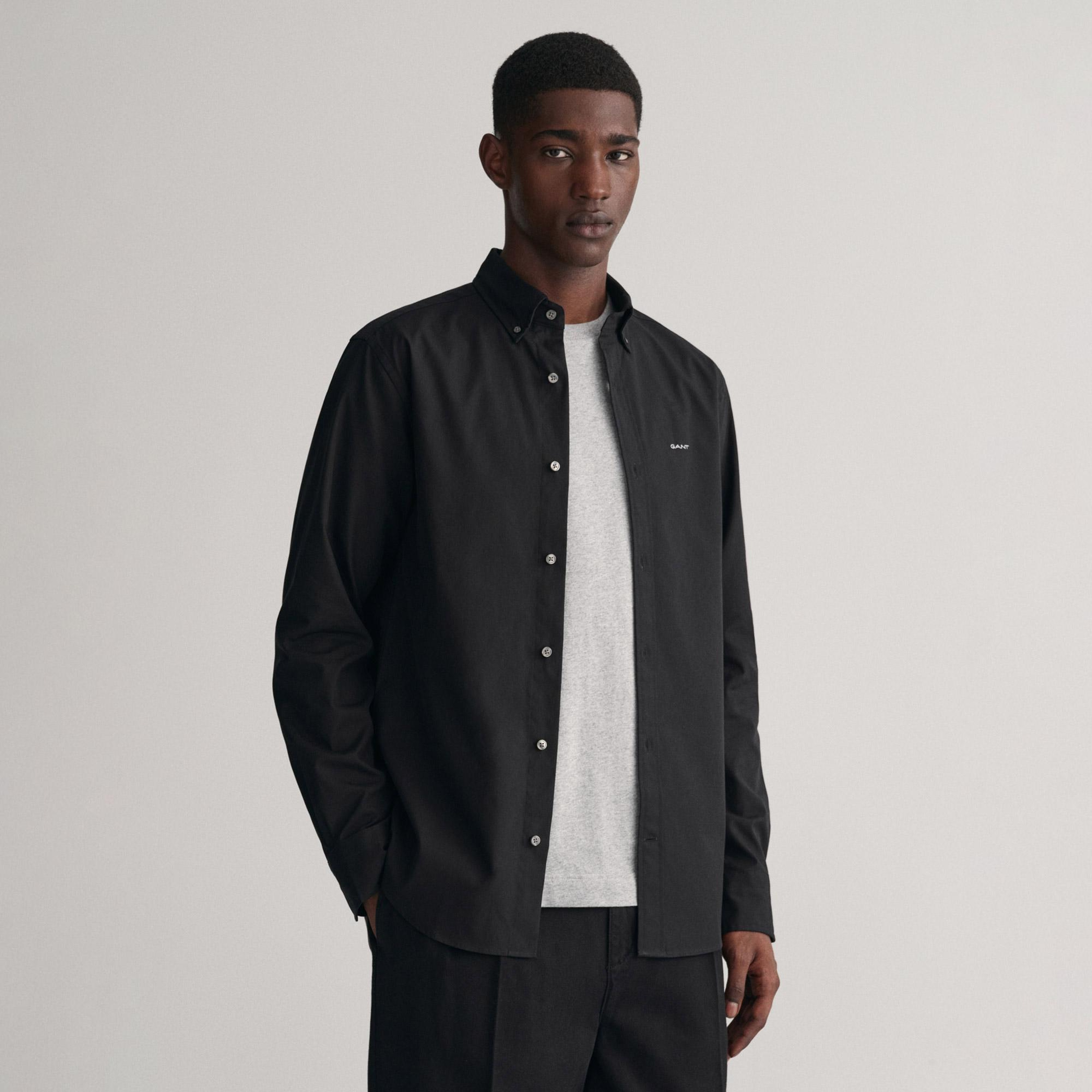 GANT Erkek Siyah Regular Fit Düğmeli Yaka Oxford Gömlek