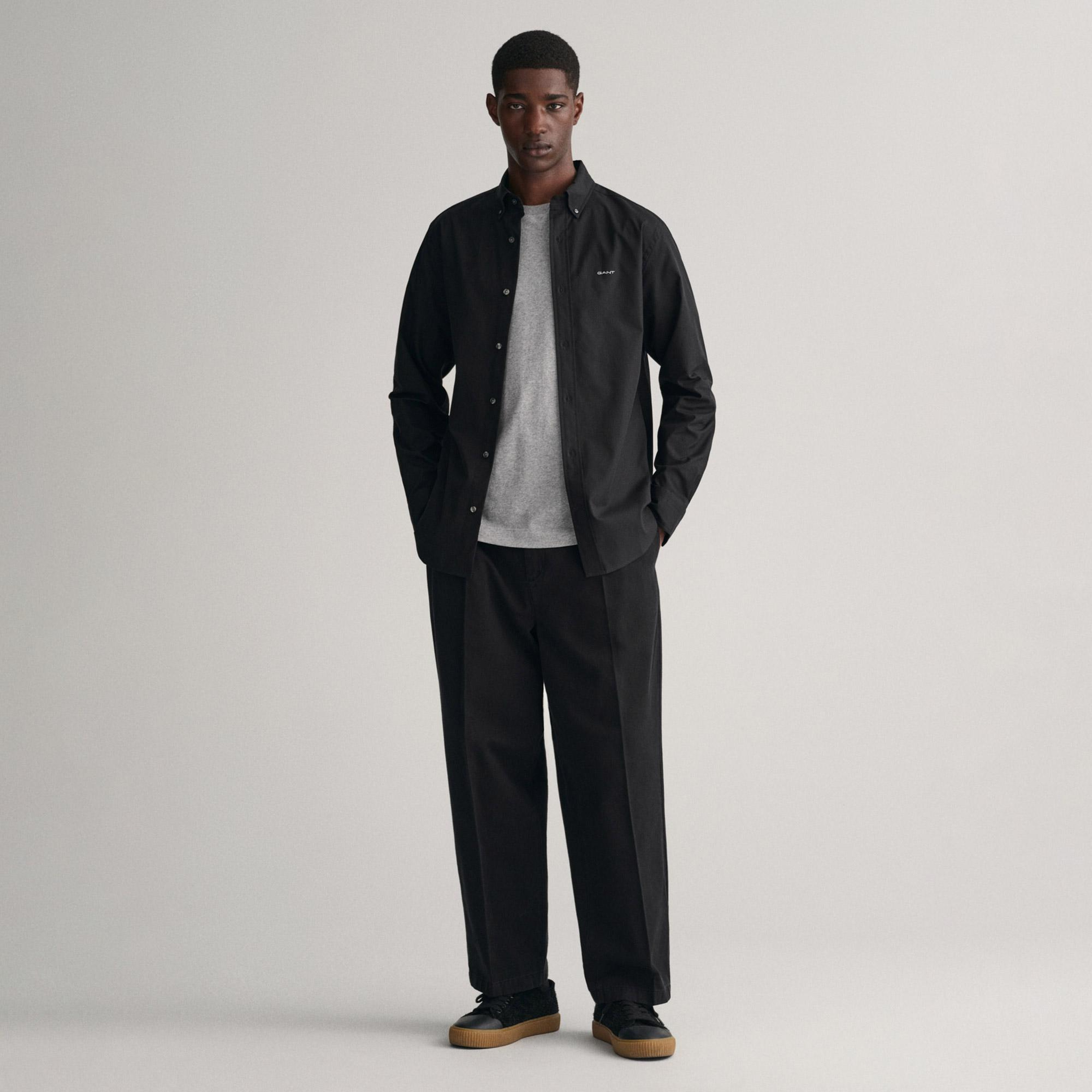 GANT Erkek Siyah Regular Fit Düğmeli Yaka Oxford Gömlek