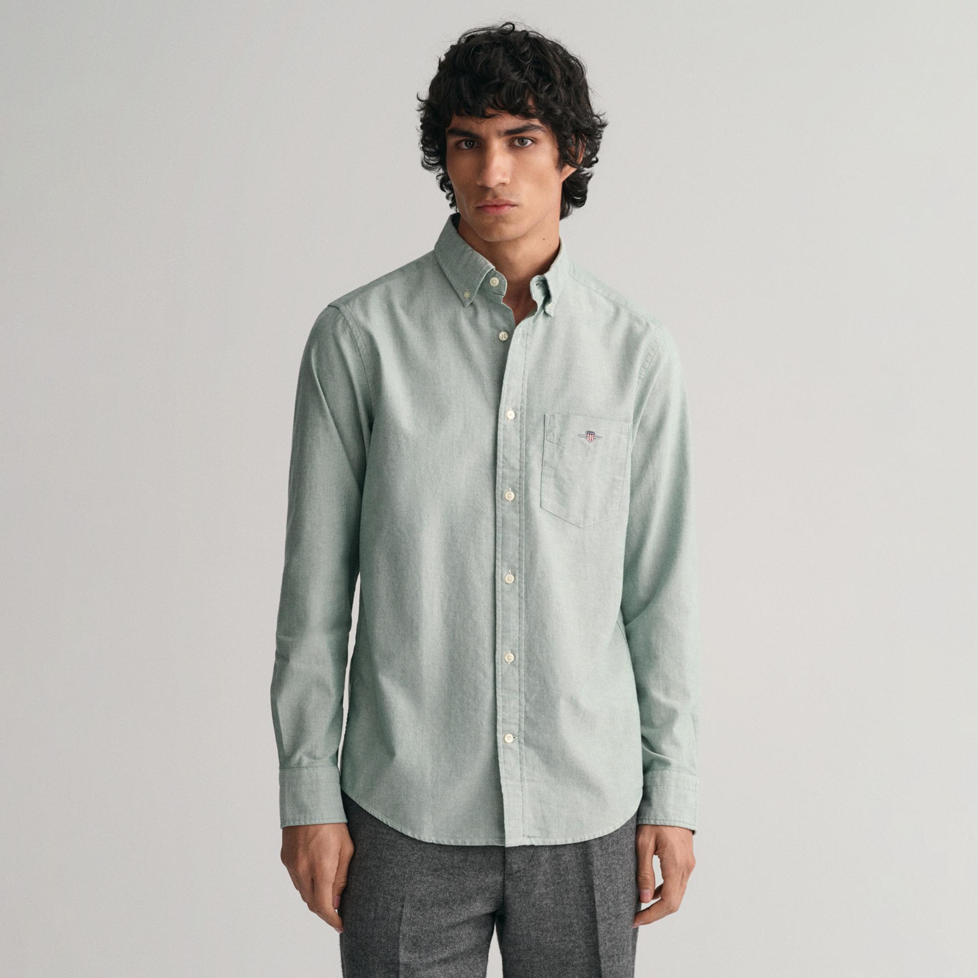 GANT Erkek Yeşil Regular Fit Düğmeli Yaka Oxford Gömlek