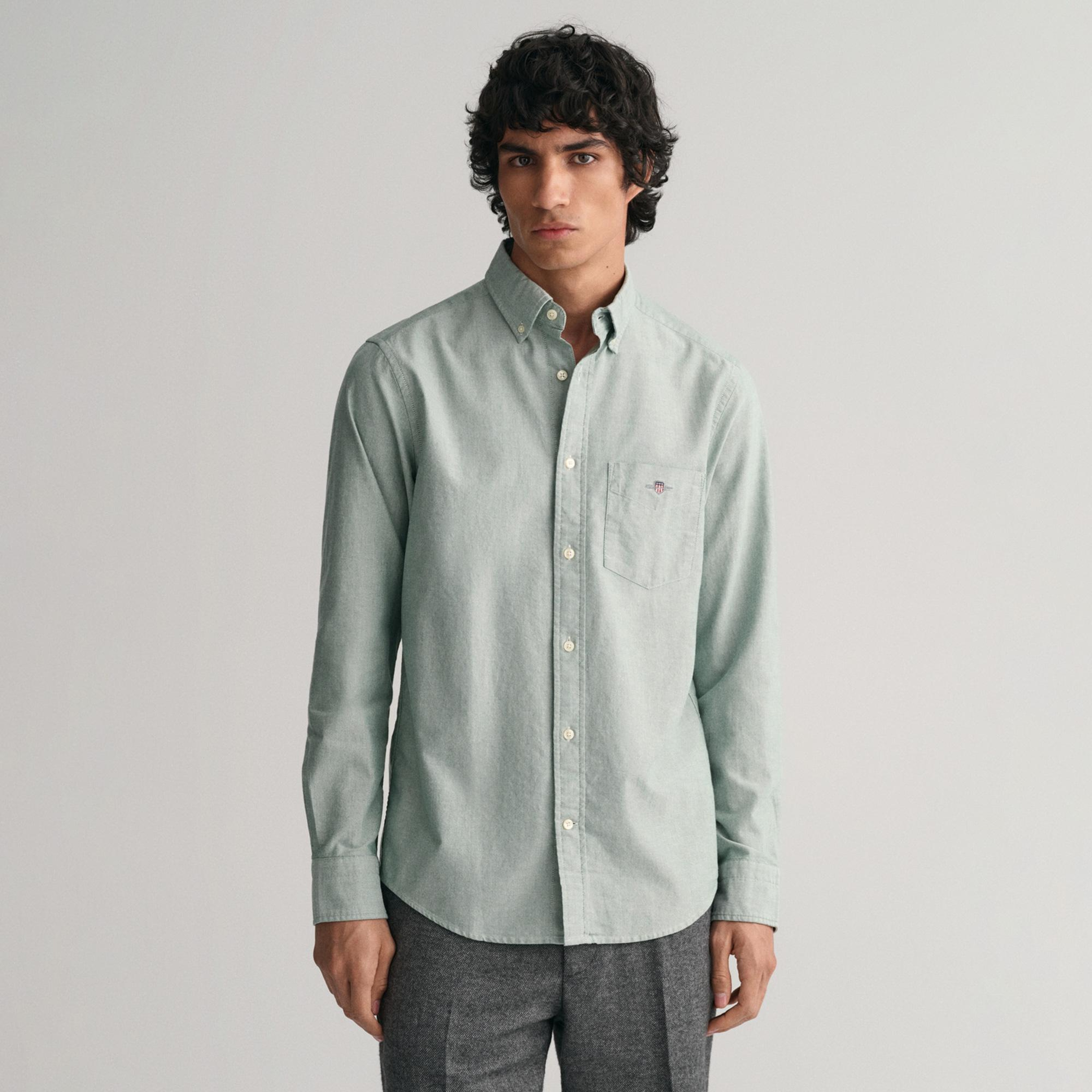 GANT Erkek Yeşil Regular Fit Düğmeli Yaka Oxford Gömlek