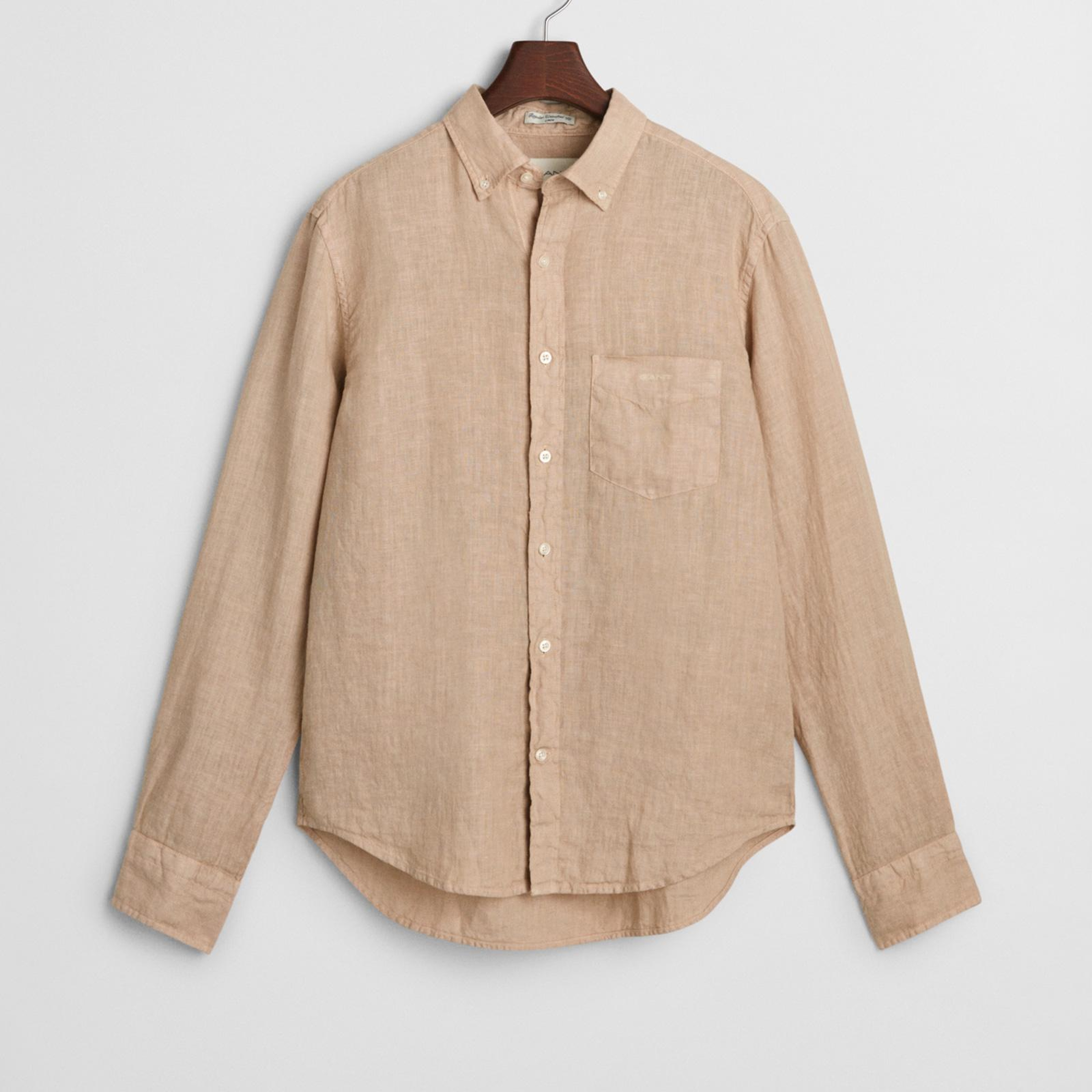 Gant Erkek Bej Regular Fit Düğmeli Yaka Keten Gömlek