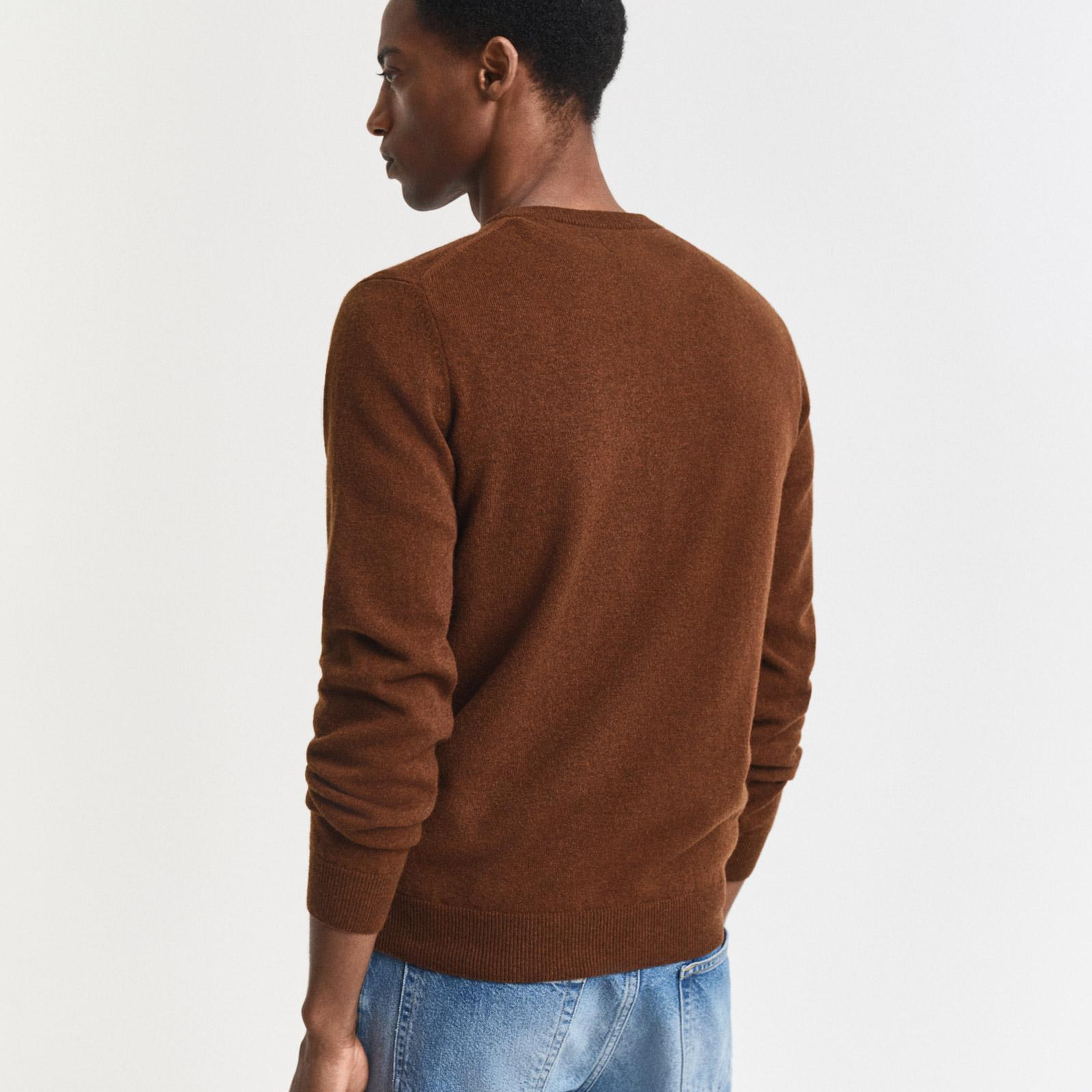 GANT Erkek Kahverengi Regular Fit Bisiklet Yaka Yün Kazak