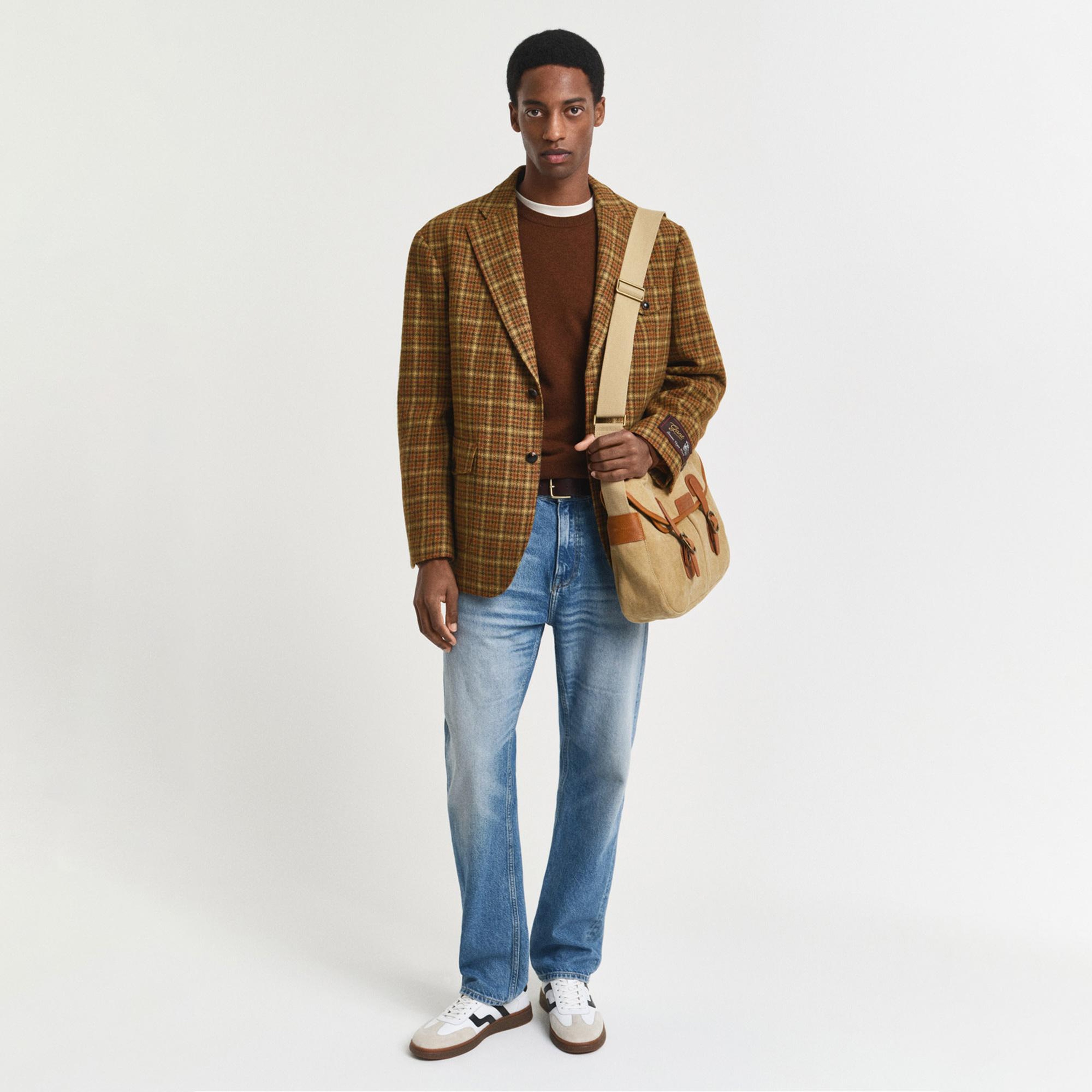 GANT Erkek Kahverengi Regular Fit Bisiklet Yaka Yün Kazak