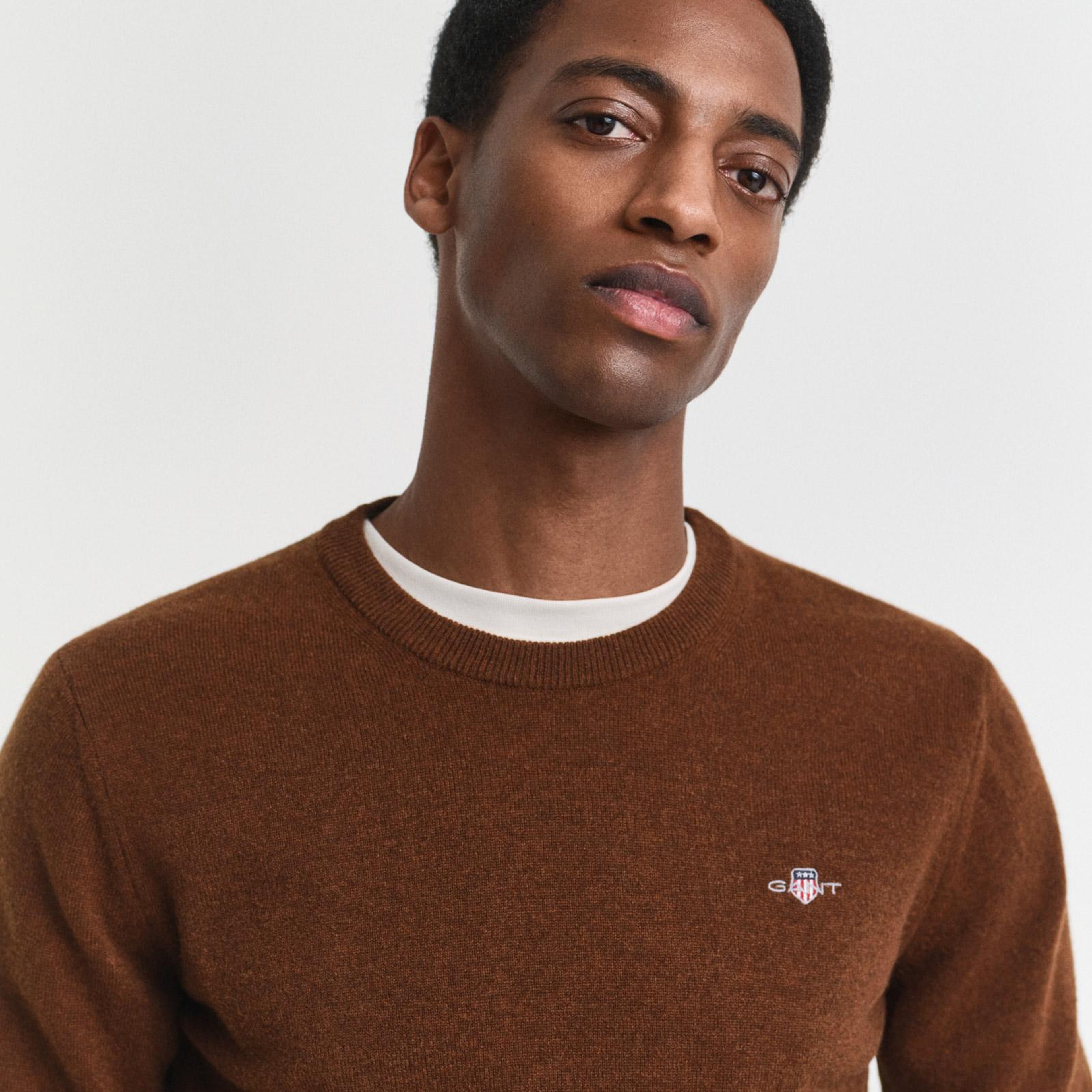 GANT Erkek Kahverengi Regular Fit Bisiklet Yaka Yün Kazak